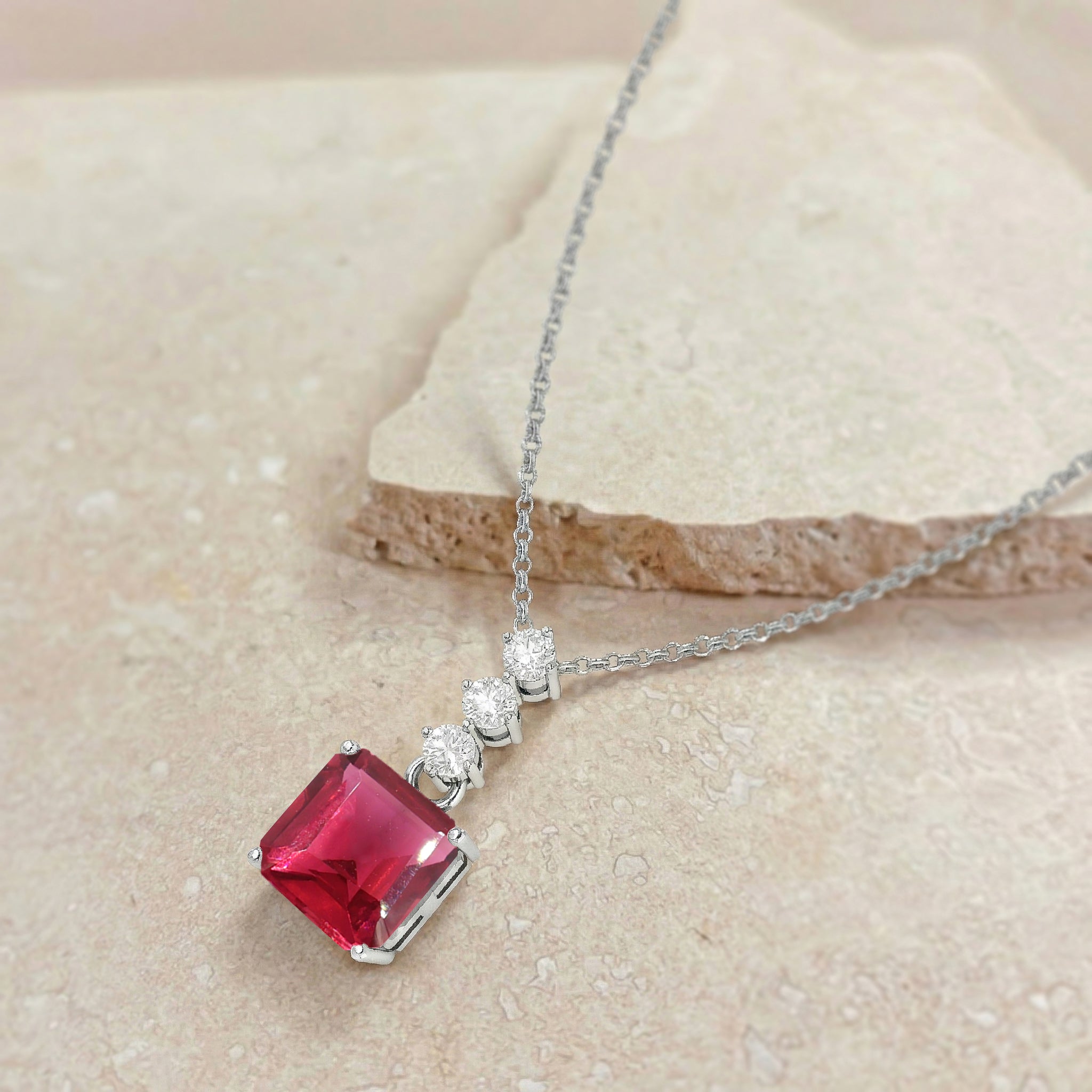 Pink Tourmaline Octagon Solitaire Pendant Necklace in 925 Sterling Silver 8 MM 2ct