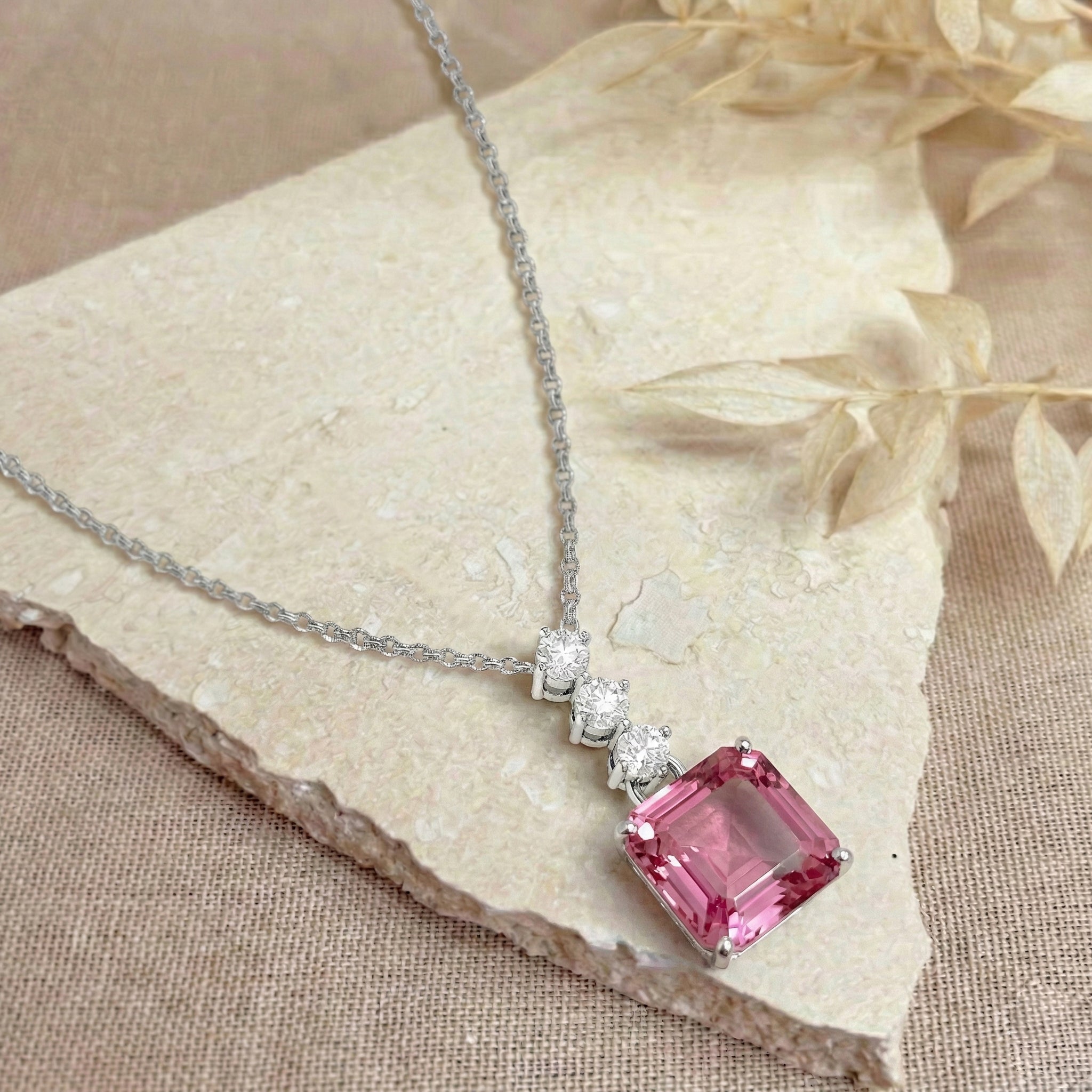 Pink Tourmaline Octagon Solitaire Pendant Necklace in 925 Sterling Silver 8 MM 2ct