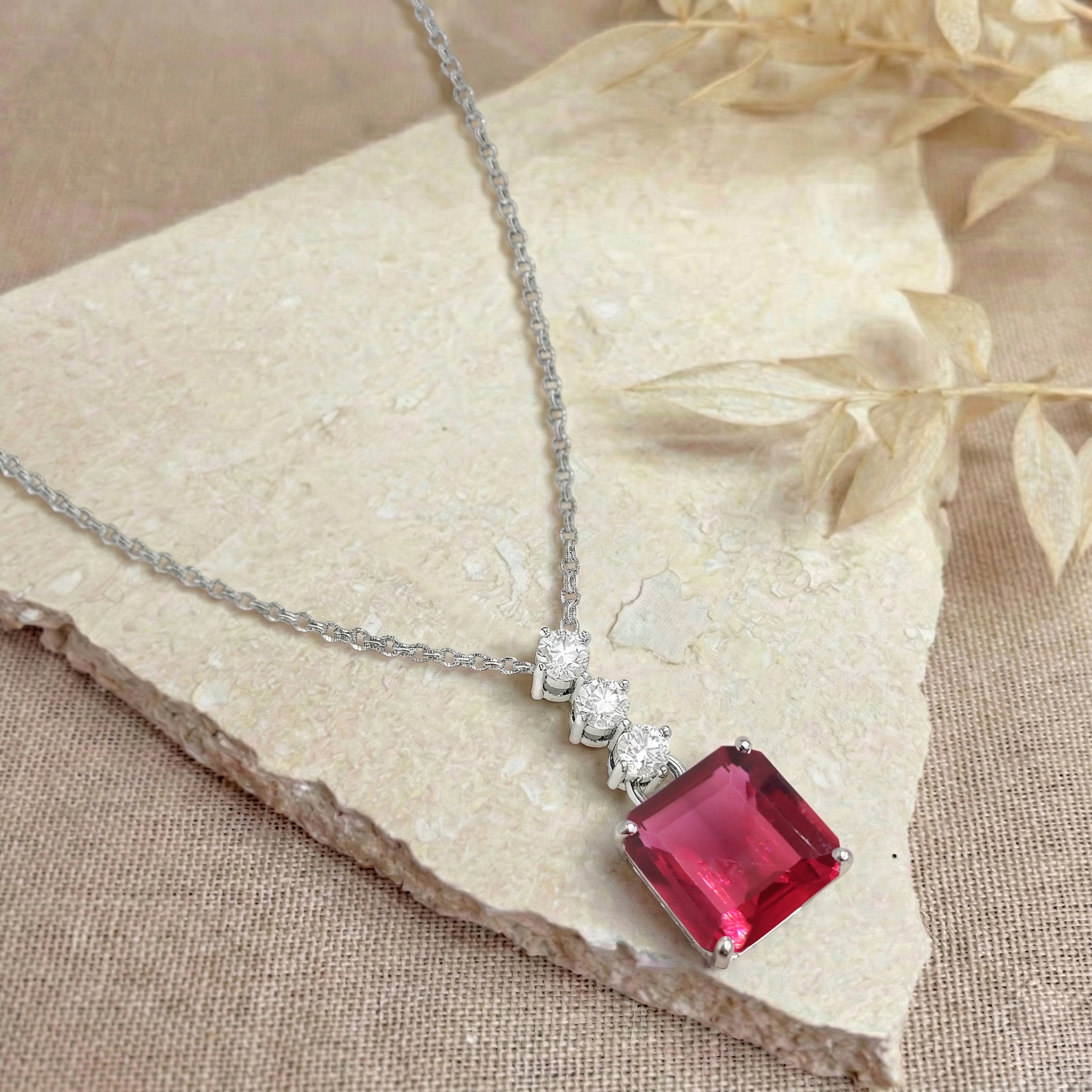Pink Tourmaline Octagon Solitaire Pendant Necklace in 925 Sterling Silver 8 MM 2ct