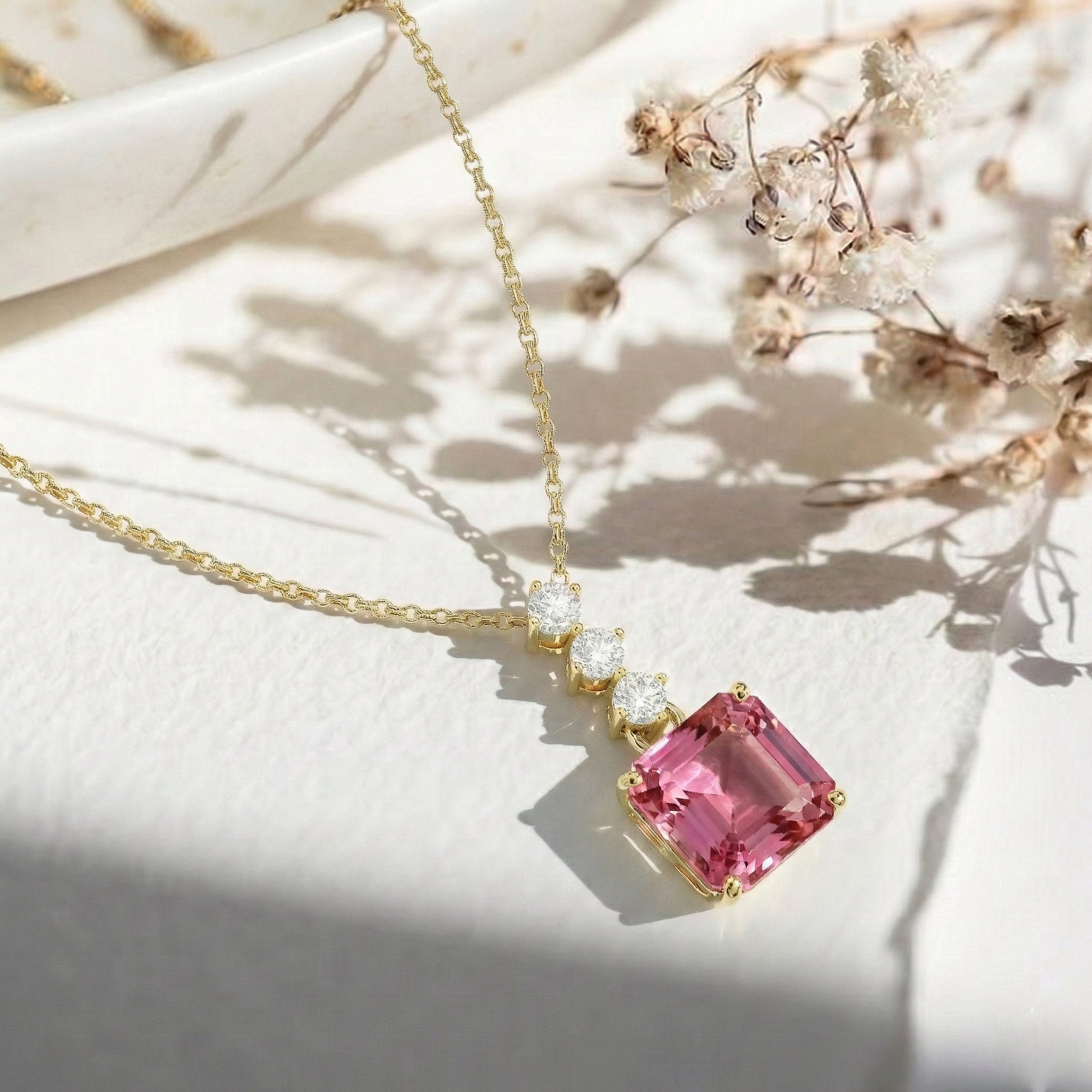 Pink Tourmaline Octagon Solitaire Pendant Necklace in 925 Sterling Silver 8 MM 2ct