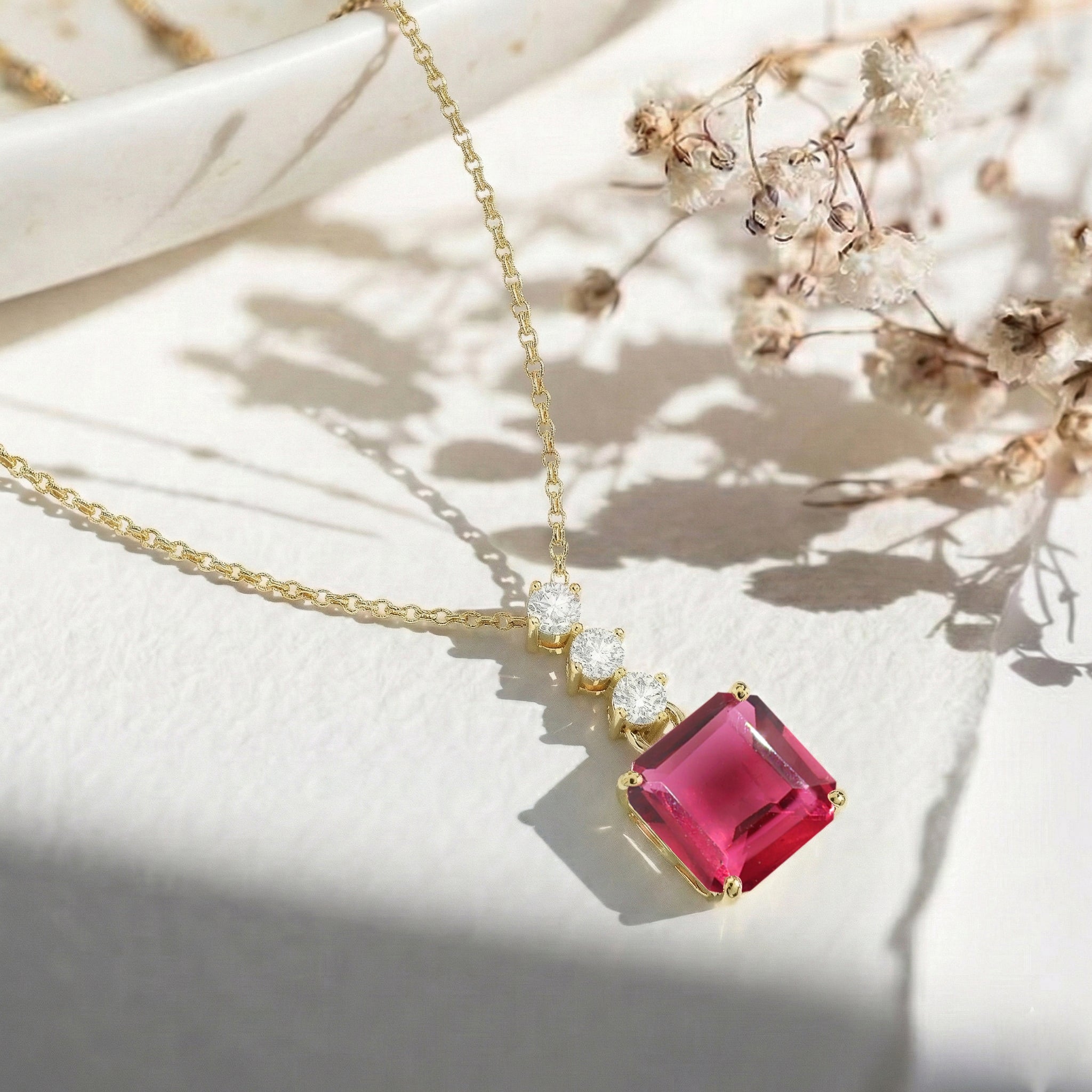 Pink Tourmaline Octagon Solitaire Pendant Necklace in 925 Sterling Silver 8 MM 2ct