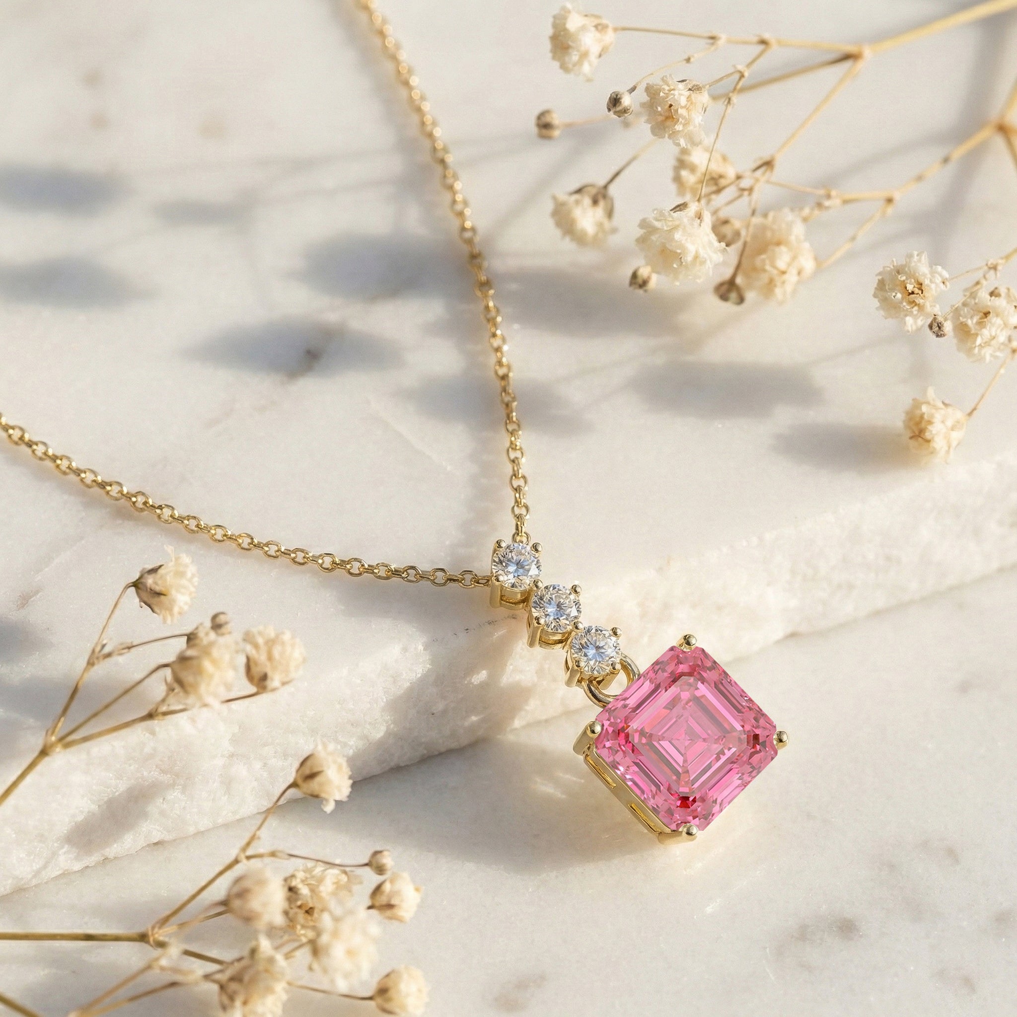 Pink Tourmaline Octagon Solitaire Pendant Necklace in 925 Sterling Silver 8 MM 2ct