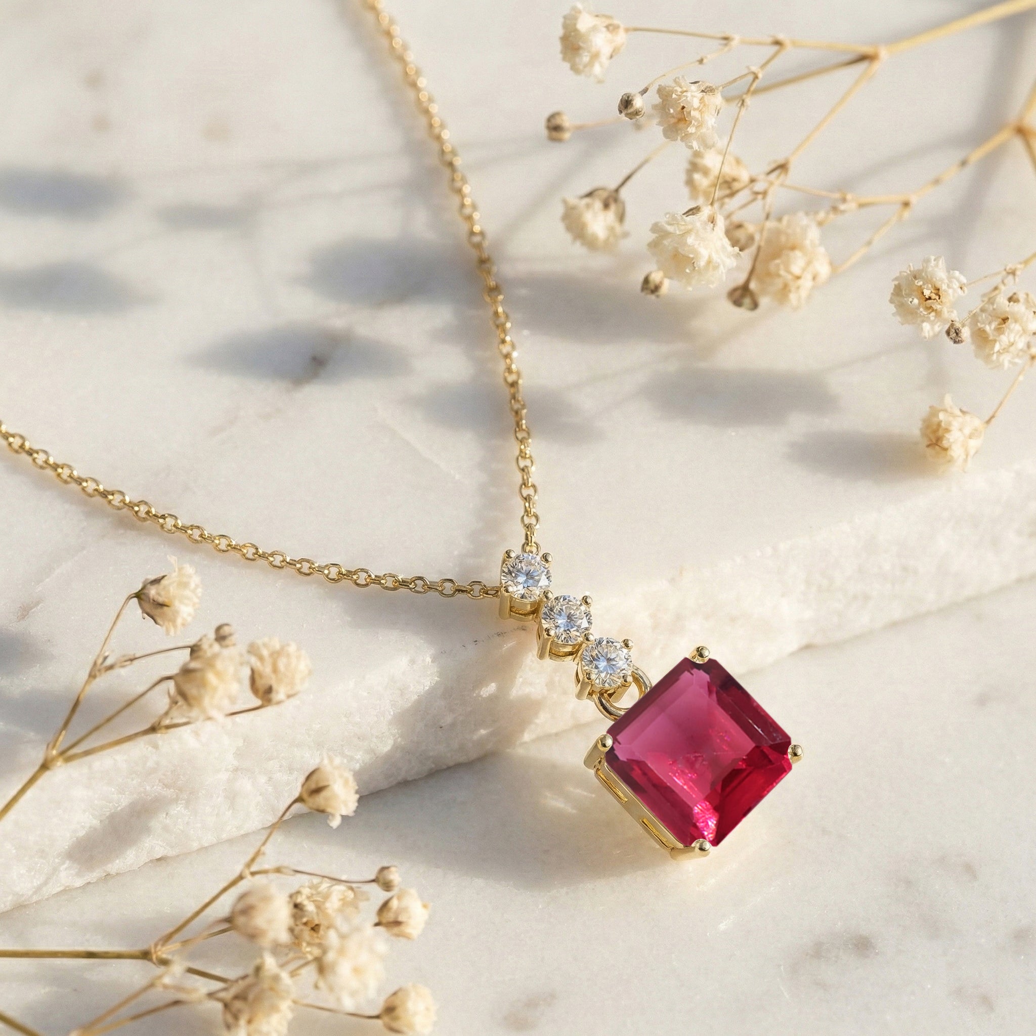 Pink Tourmaline Octagon Solitaire Pendant Necklace in 925 Sterling Silver 8 MM 2ct