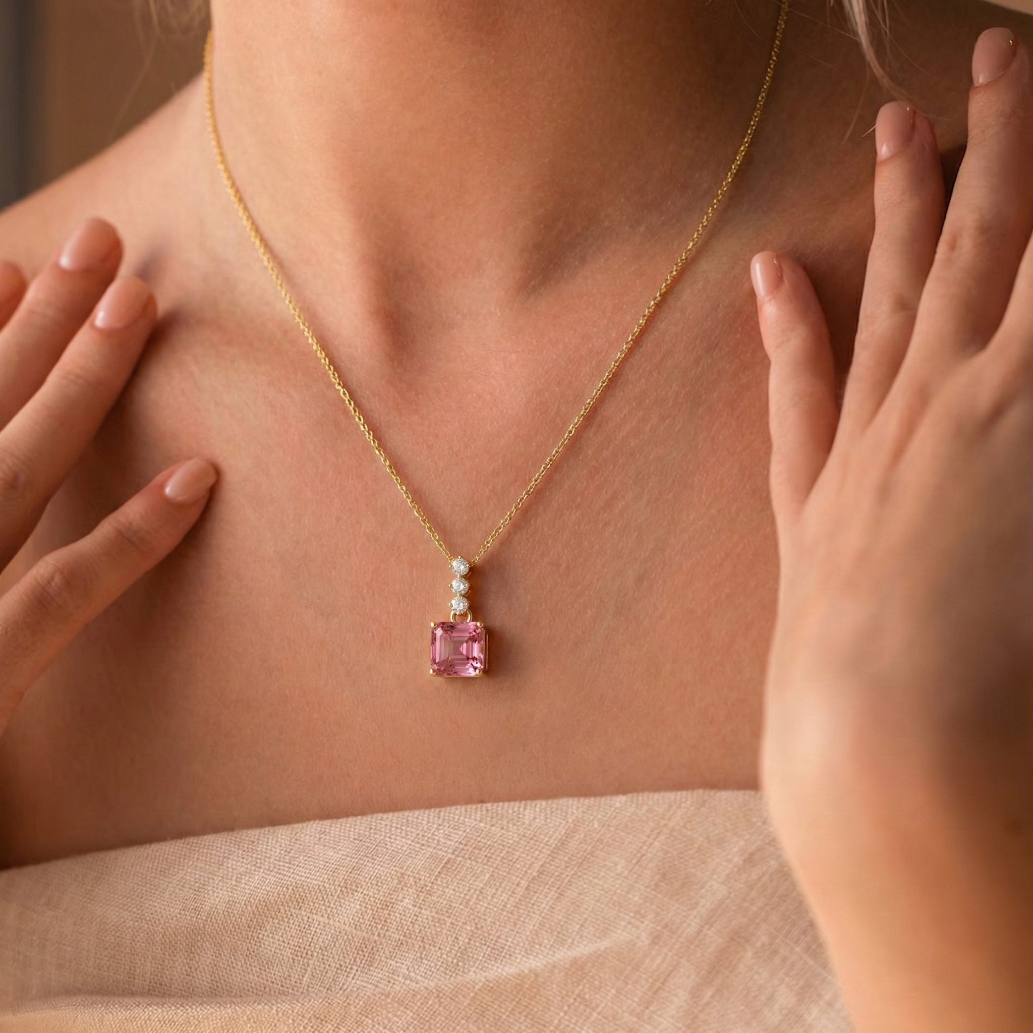 Pink Tourmaline Octagon Solitaire Pendant Necklace in 925 Sterling Silver 8 MM 2ct