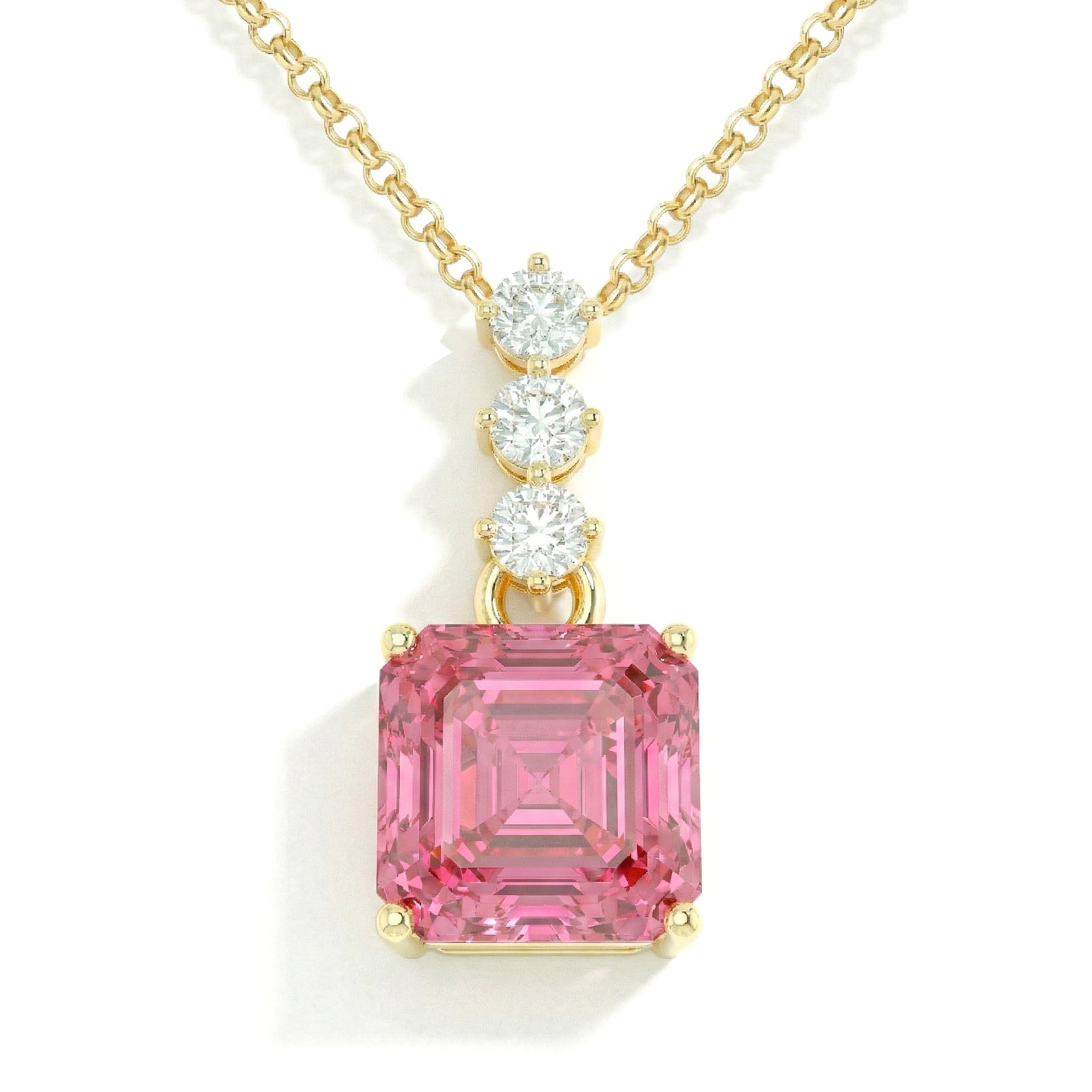 Pink Tourmaline Octagon Solitaire Pendant Necklace in 925 Sterling Silver 8 MM 2ct