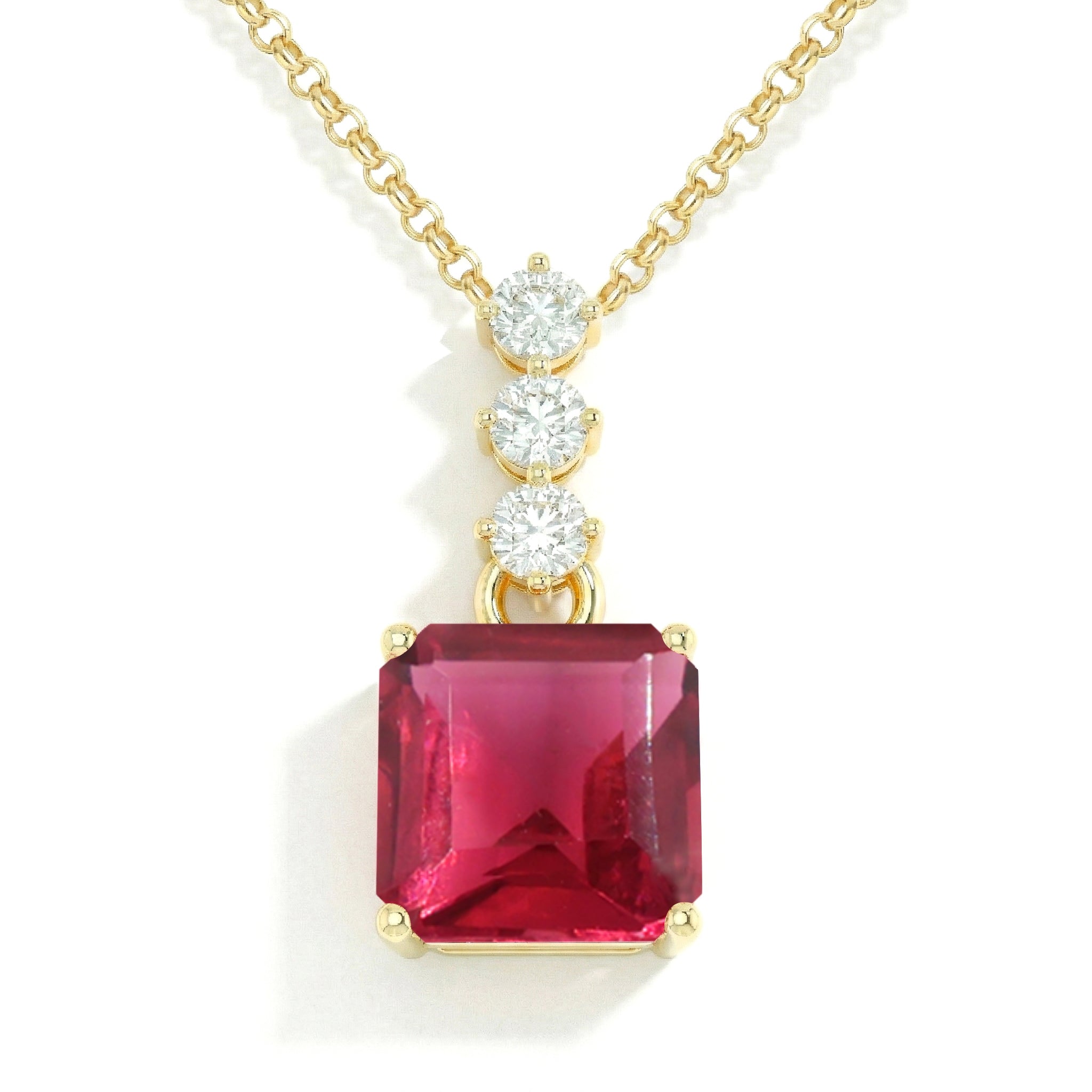 Pink Tourmaline Octagon Solitaire Pendant Necklace in 925 Sterling Silver 8 MM 2ct
