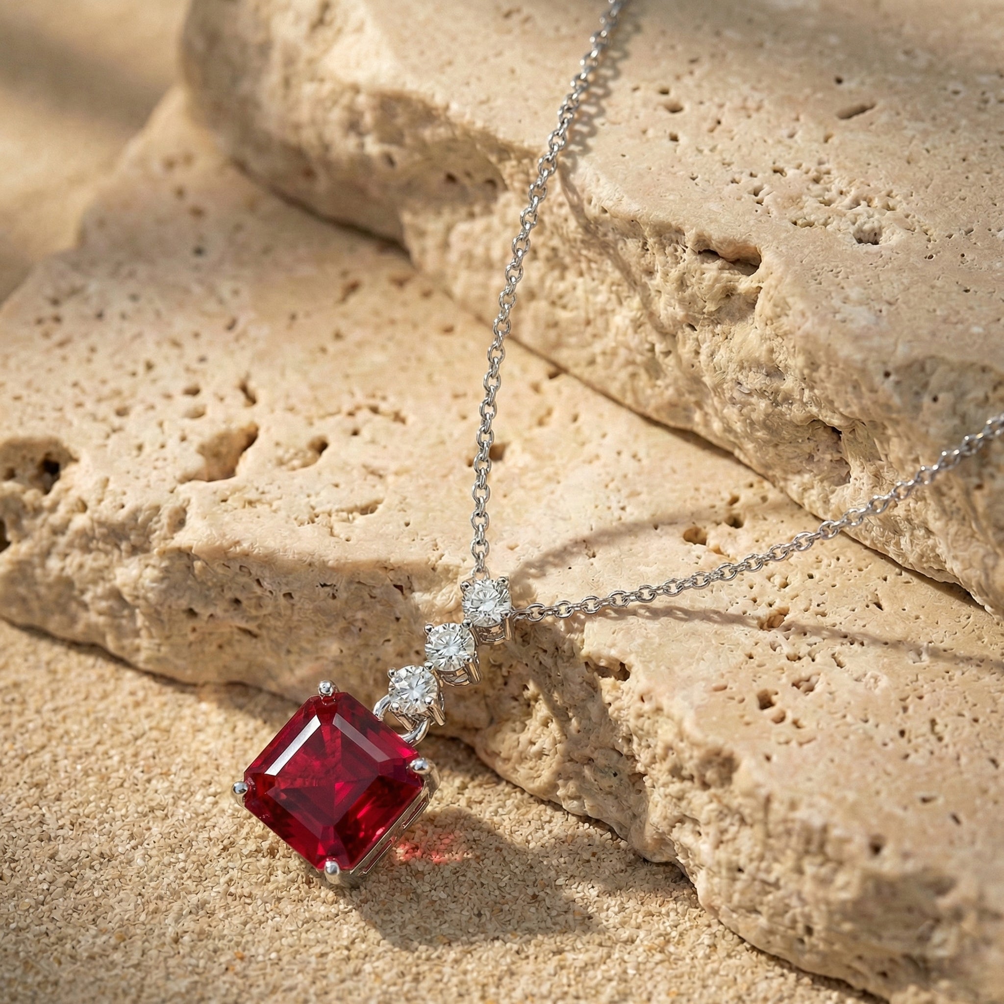 Ruby Octagon Solitaire Pendant Necklace in 925 Sterling Silver 8 MM 2ct