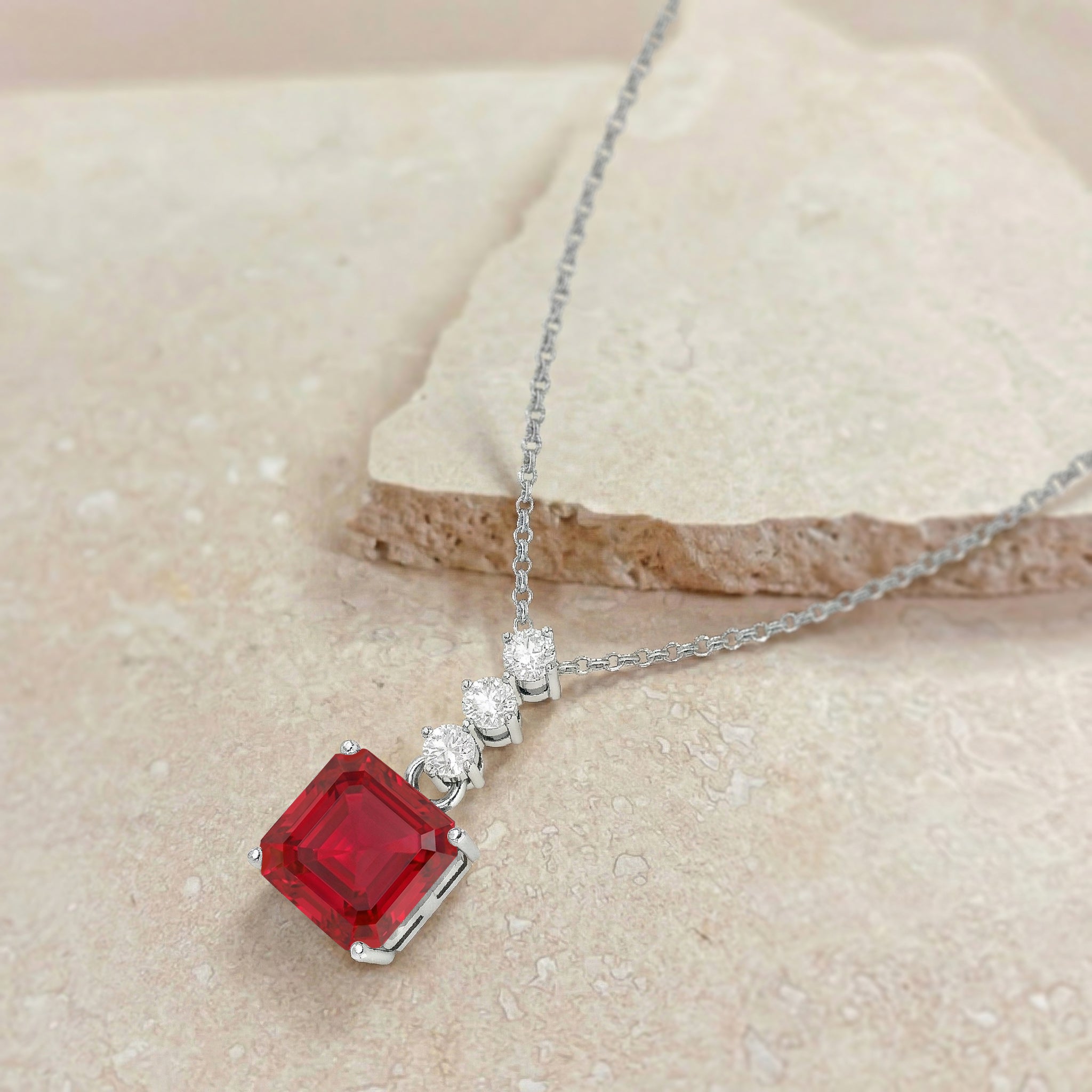 Ruby Octagon Solitaire Pendant Necklace in 925 Sterling Silver 8 MM 2ct