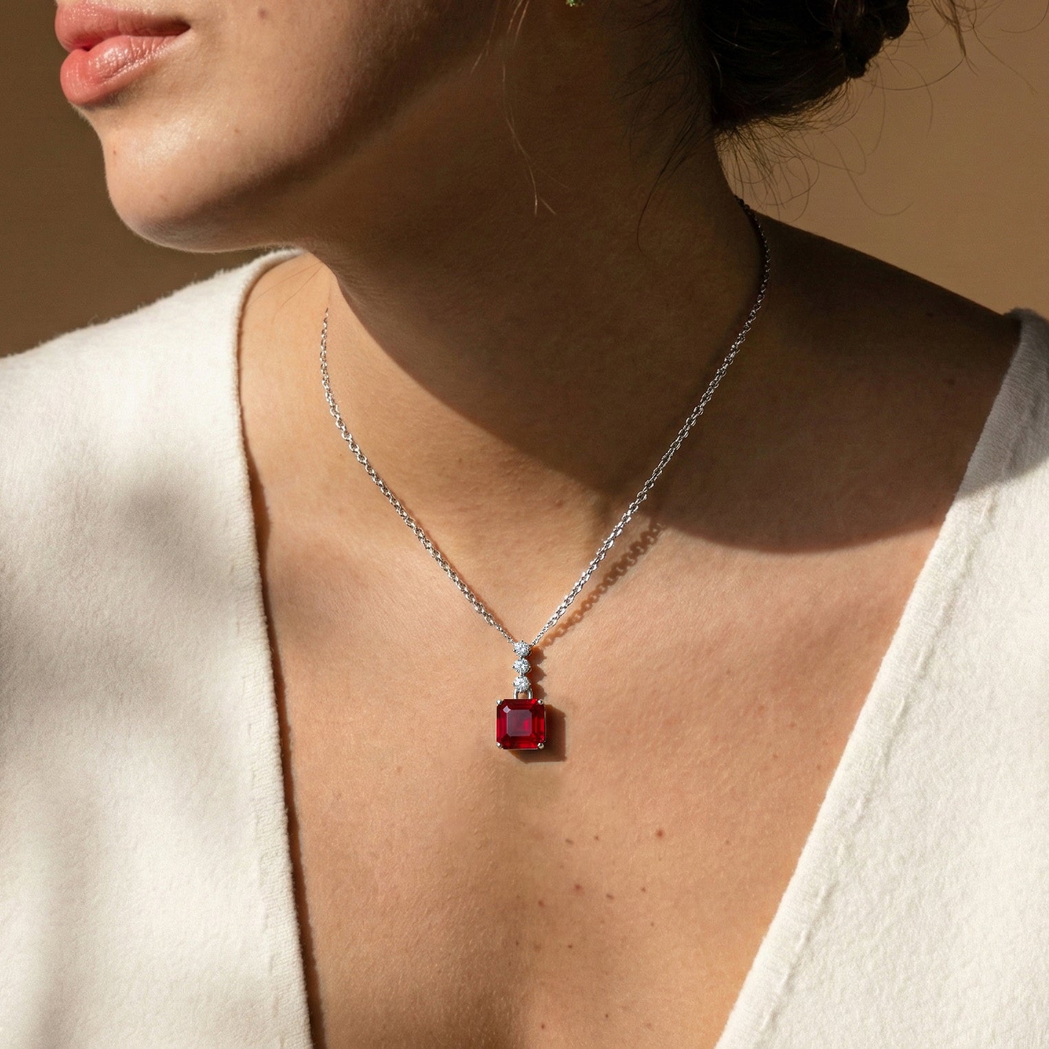 Ruby Octagon Solitaire Pendant Necklace in 925 Sterling Silver 8 MM 2ct