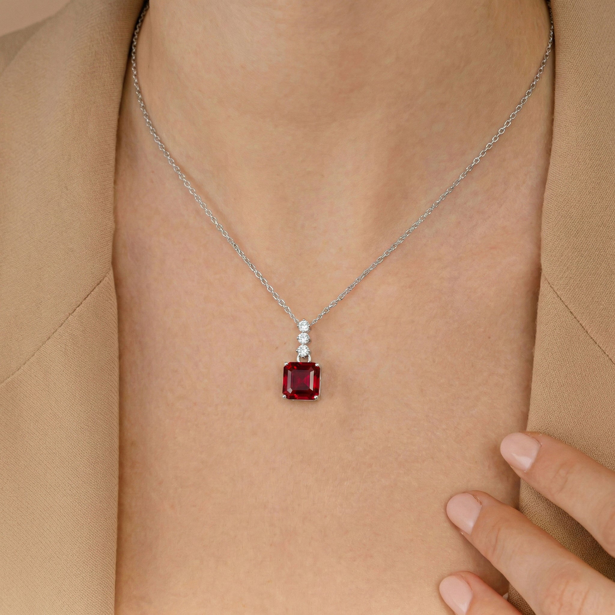 Ruby Octagon Solitaire Pendant Necklace in 925 Sterling Silver 8 MM 2ct