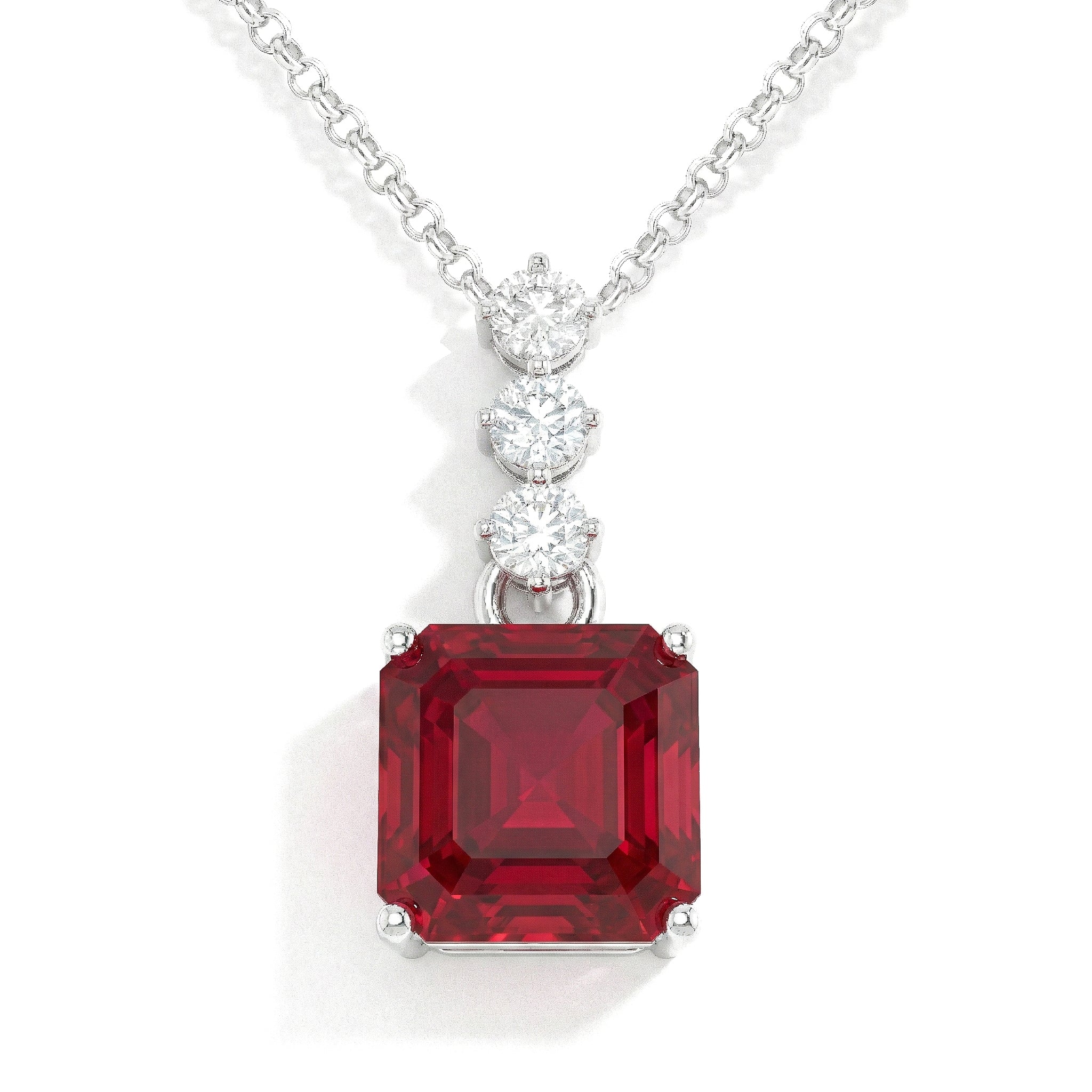 Ruby Octagon Solitaire Pendant Necklace in 925 Sterling Silver 8 MM 2ct