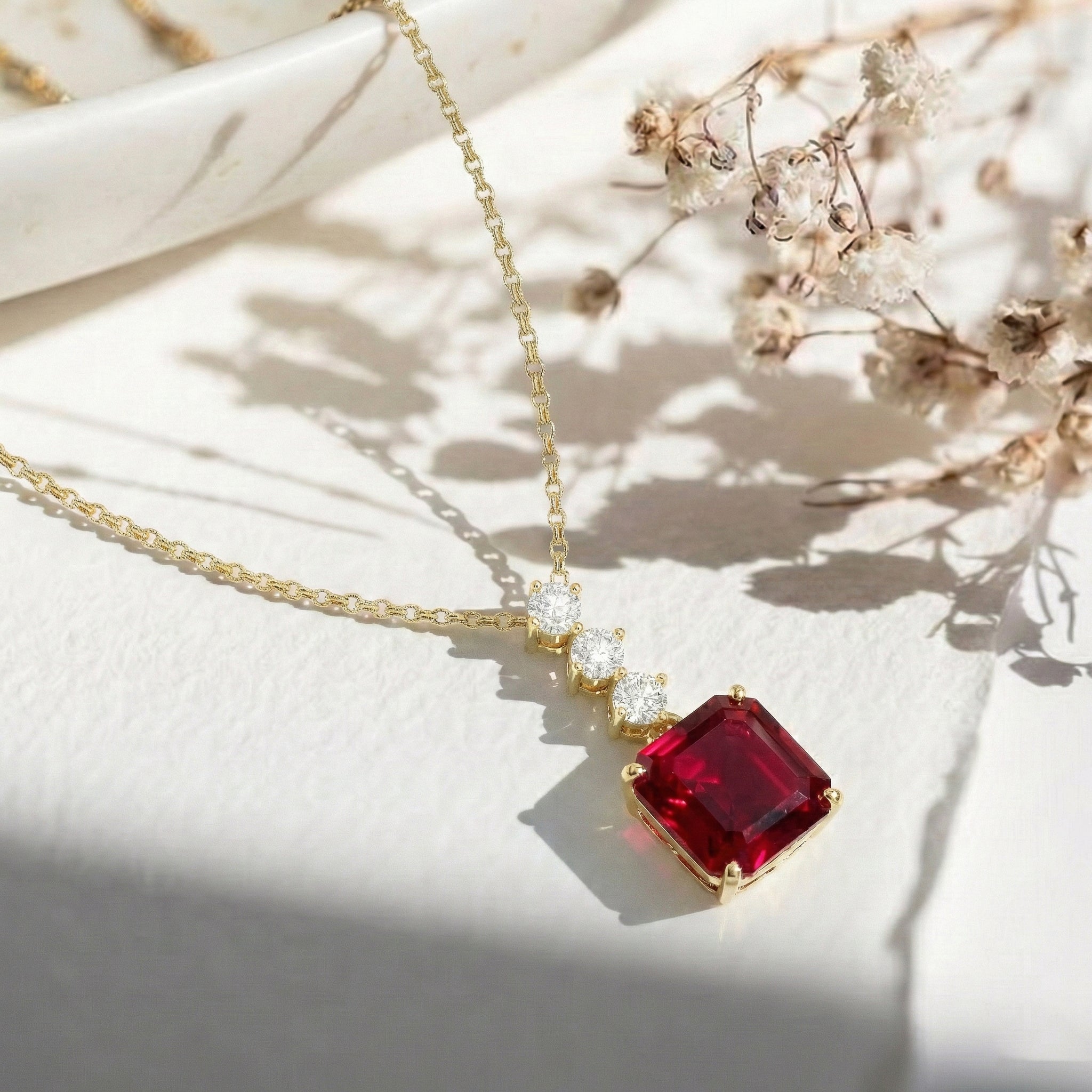 Ruby Octagon Solitaire Pendant Necklace in 925 Sterling Silver 8 MM 2ct