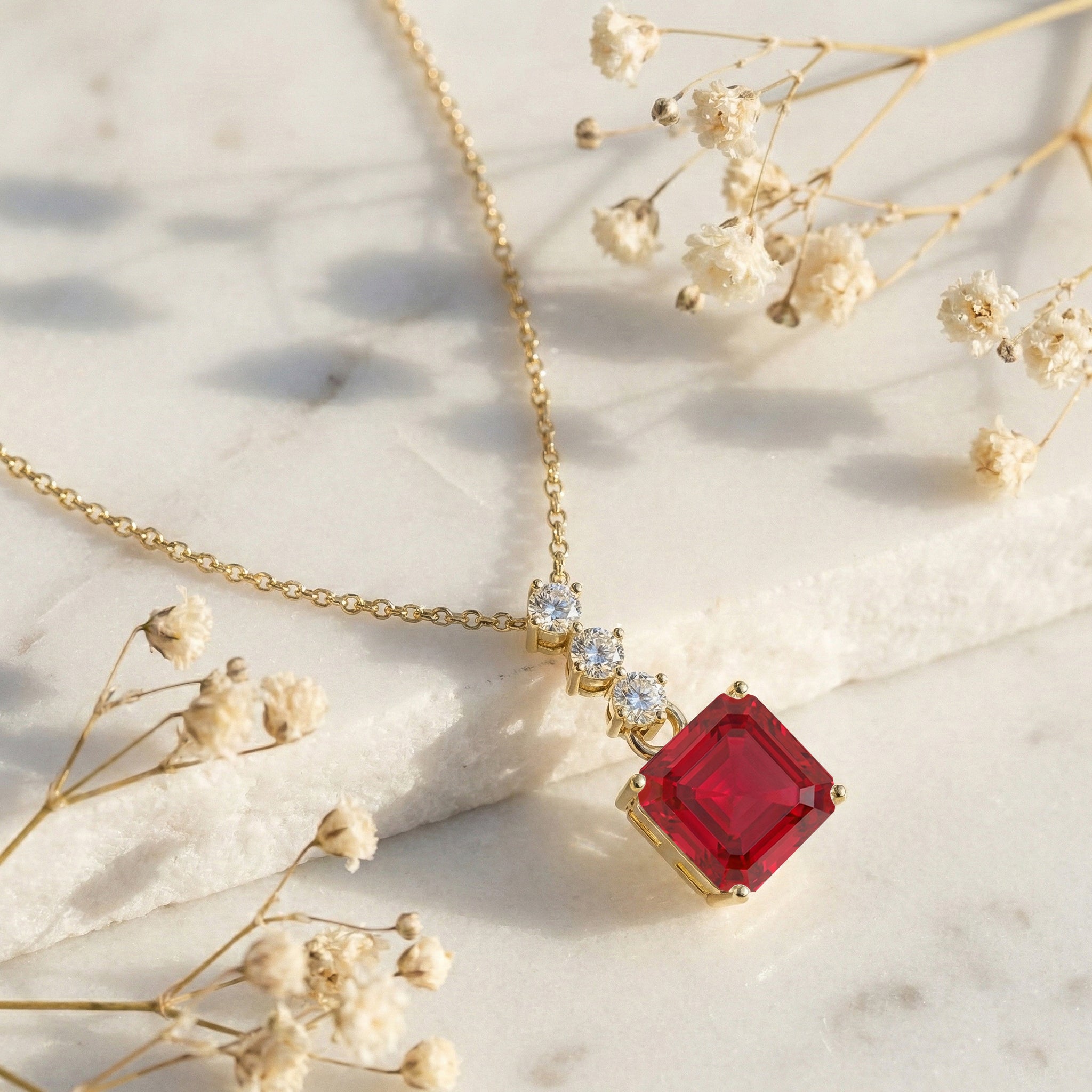 Ruby Octagon Solitaire Pendant Necklace in 925 Sterling Silver 8 MM 2ct