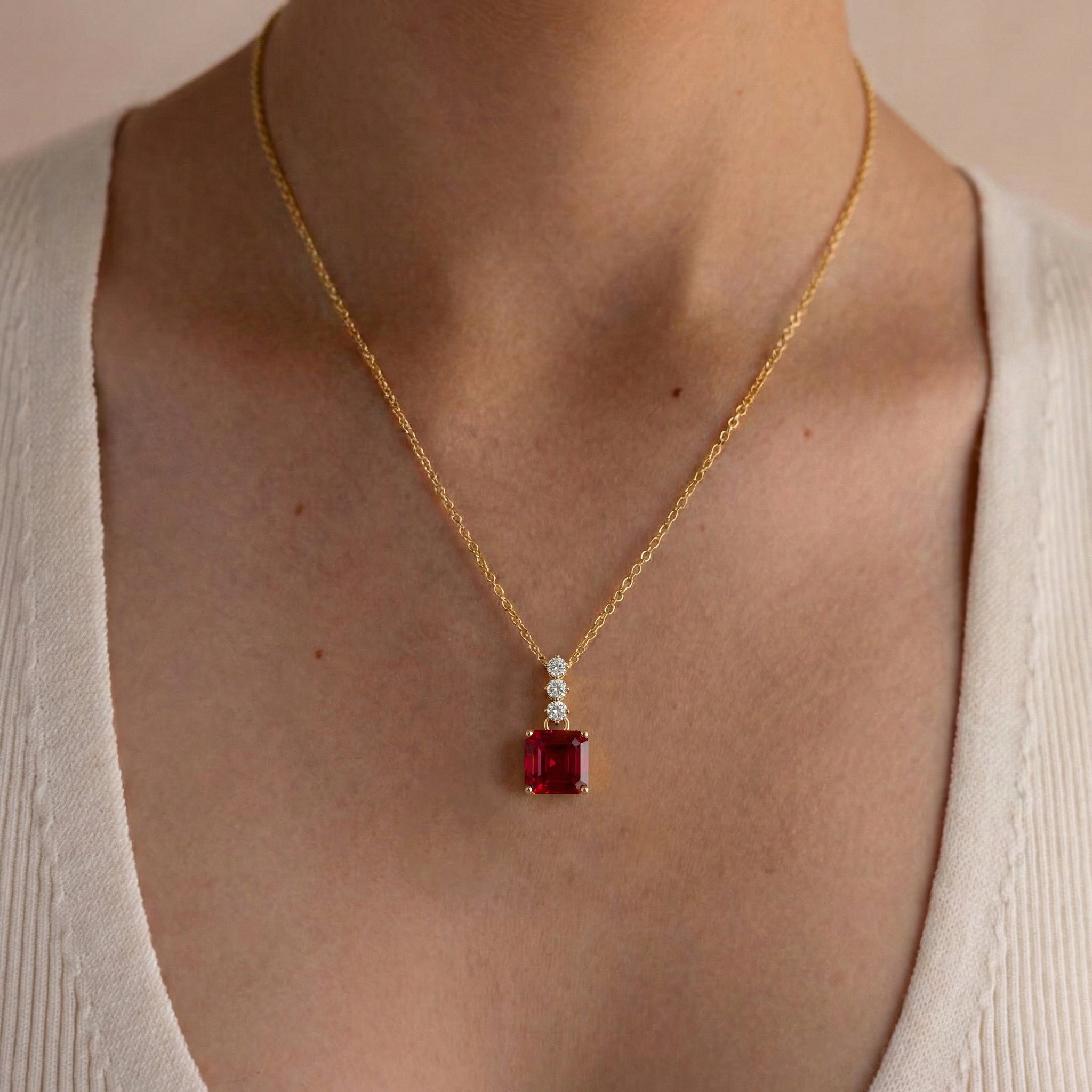 Ruby Octagon Solitaire Pendant Necklace in 925 Sterling Silver 8 MM 2ct