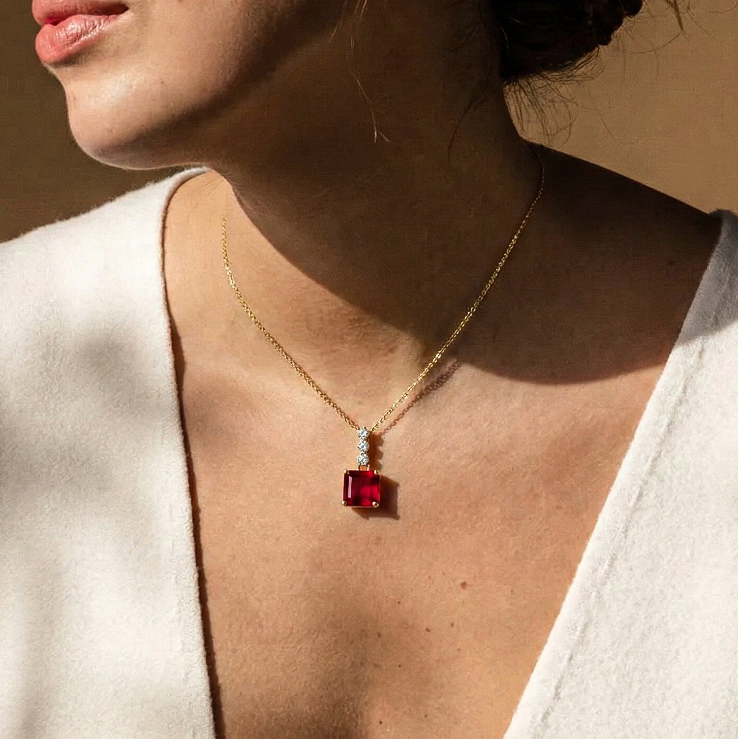 Ruby Octagon Solitaire Pendant Necklace in 925 Sterling Silver 8 MM 2ct