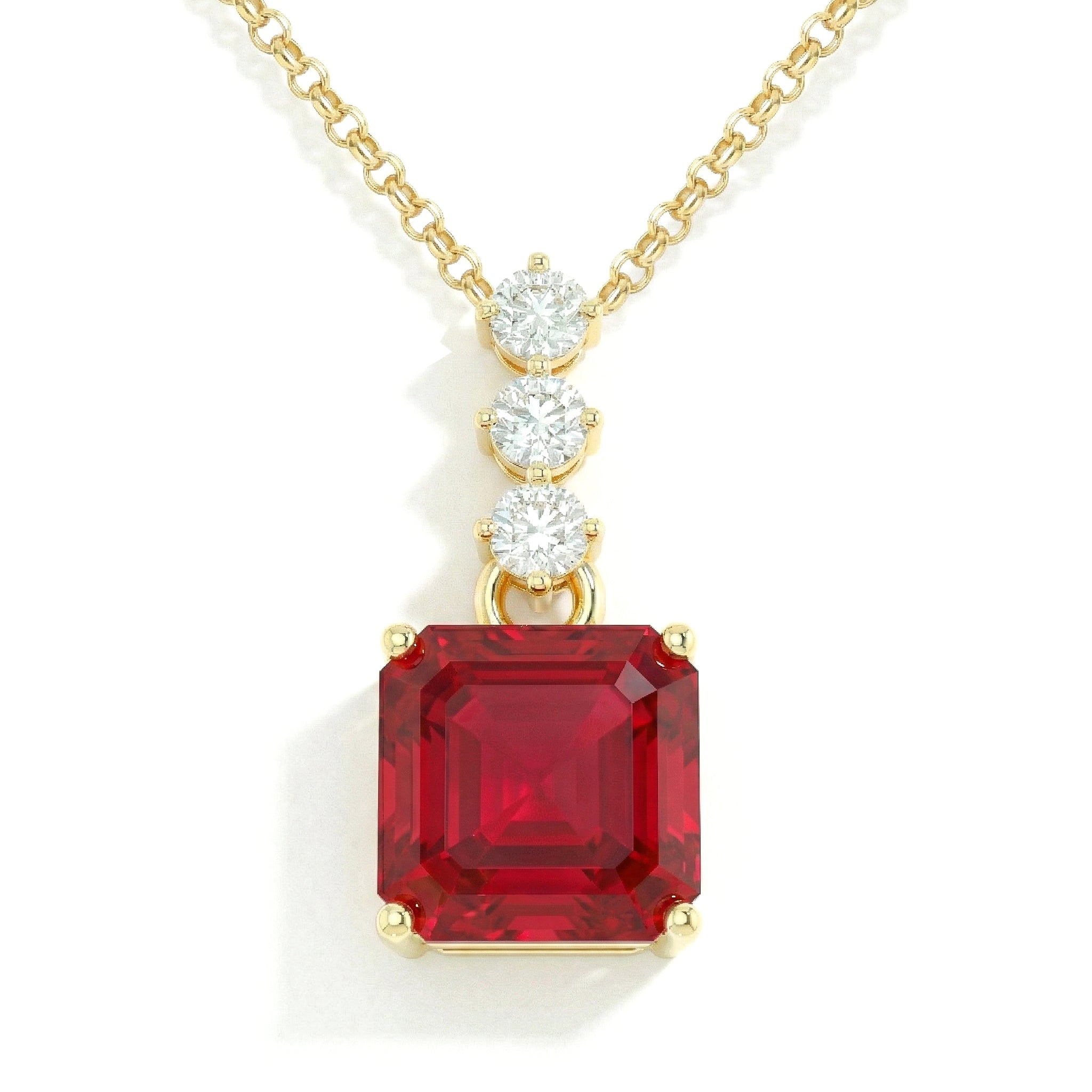 Ruby Octagon Solitaire Pendant Necklace in 925 Sterling Silver 8 MM 2ct