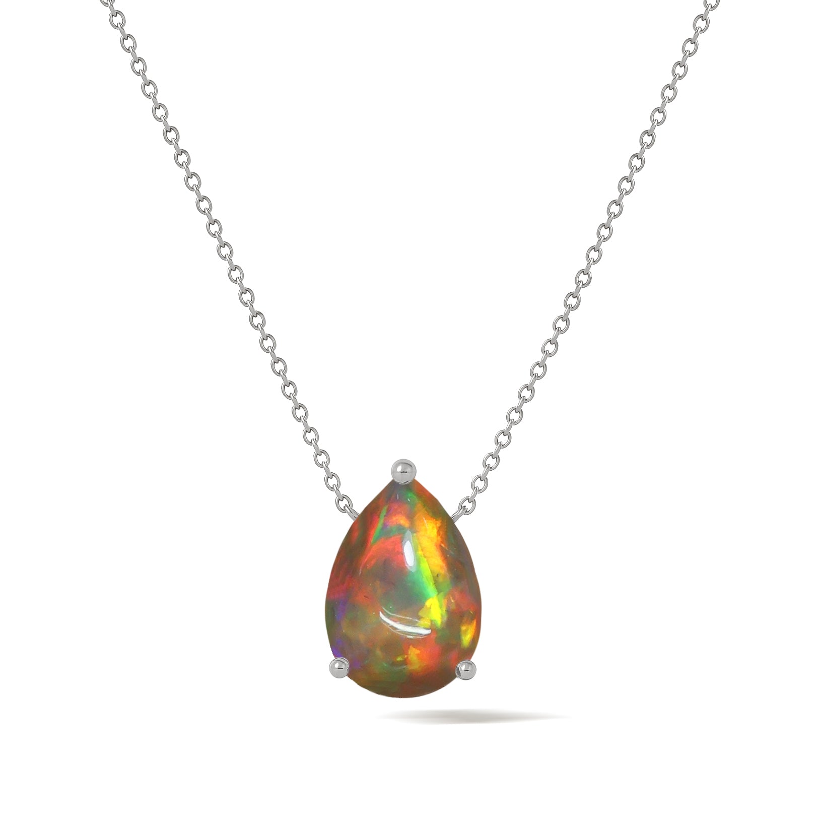 Black Opal Pear Stone Pendant Necklace in 925 Sterling Silver