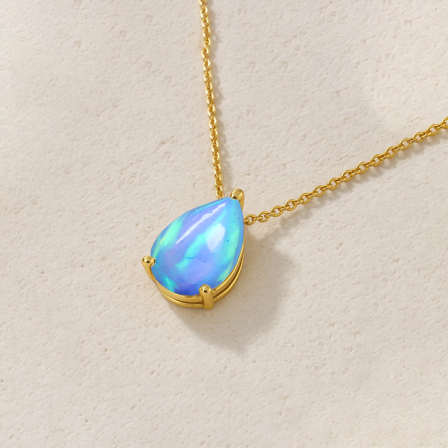 Blue Opal Pear Stone Pendant Necklace in 925 Sterling Silver