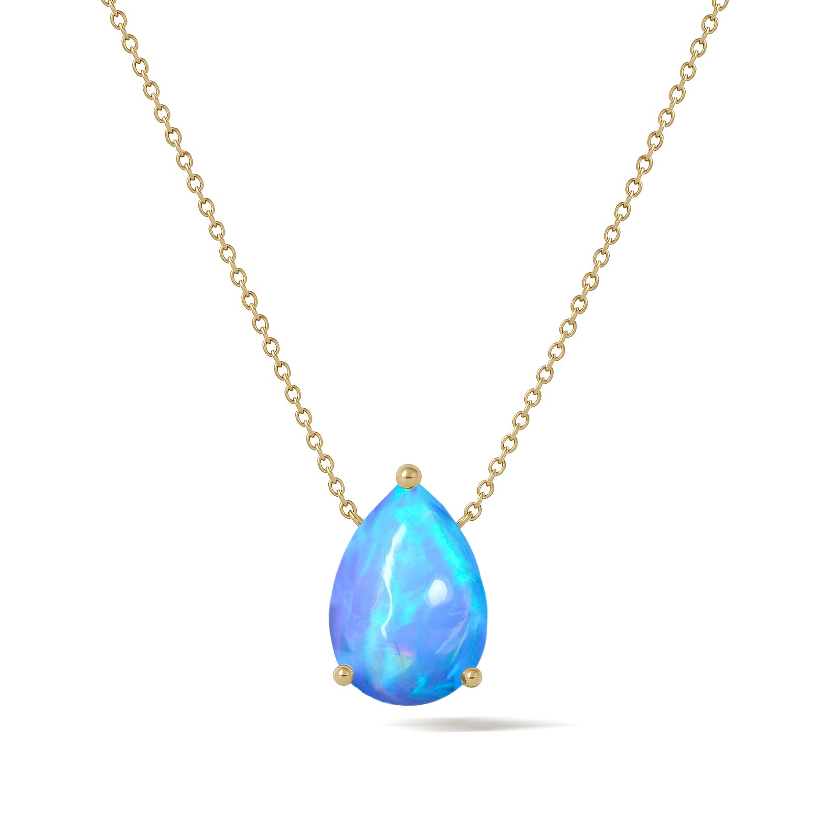 Blue Opal Pear Stone Pendant Necklace in 925 Sterling Silver