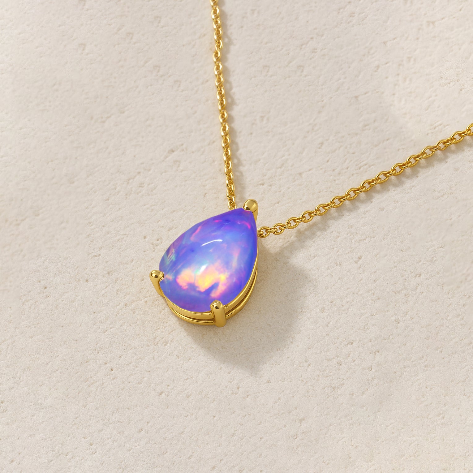 Lavender Opal Pear Stone Pendant Necklace in 925 Sterling Silver