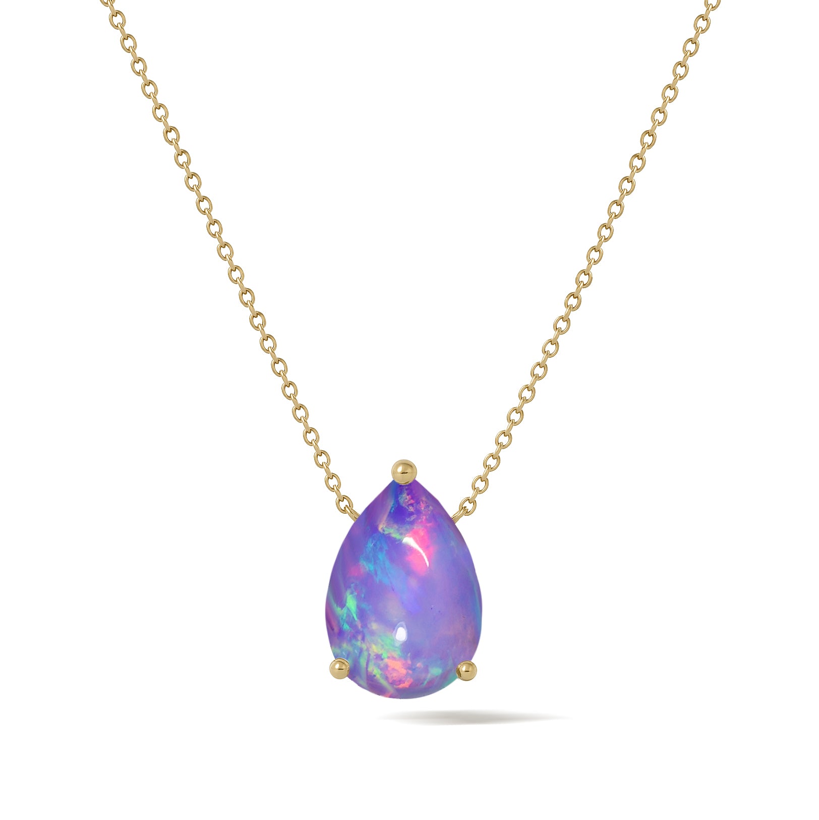 Lavender Opal Pear Stone Pendant Necklace in 925 Sterling Silver