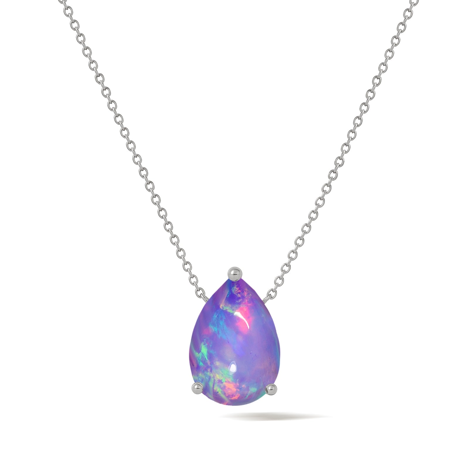 Lavender Opal Pear Stone Solitaire Pendant Necklace in 925 Sterling Silver