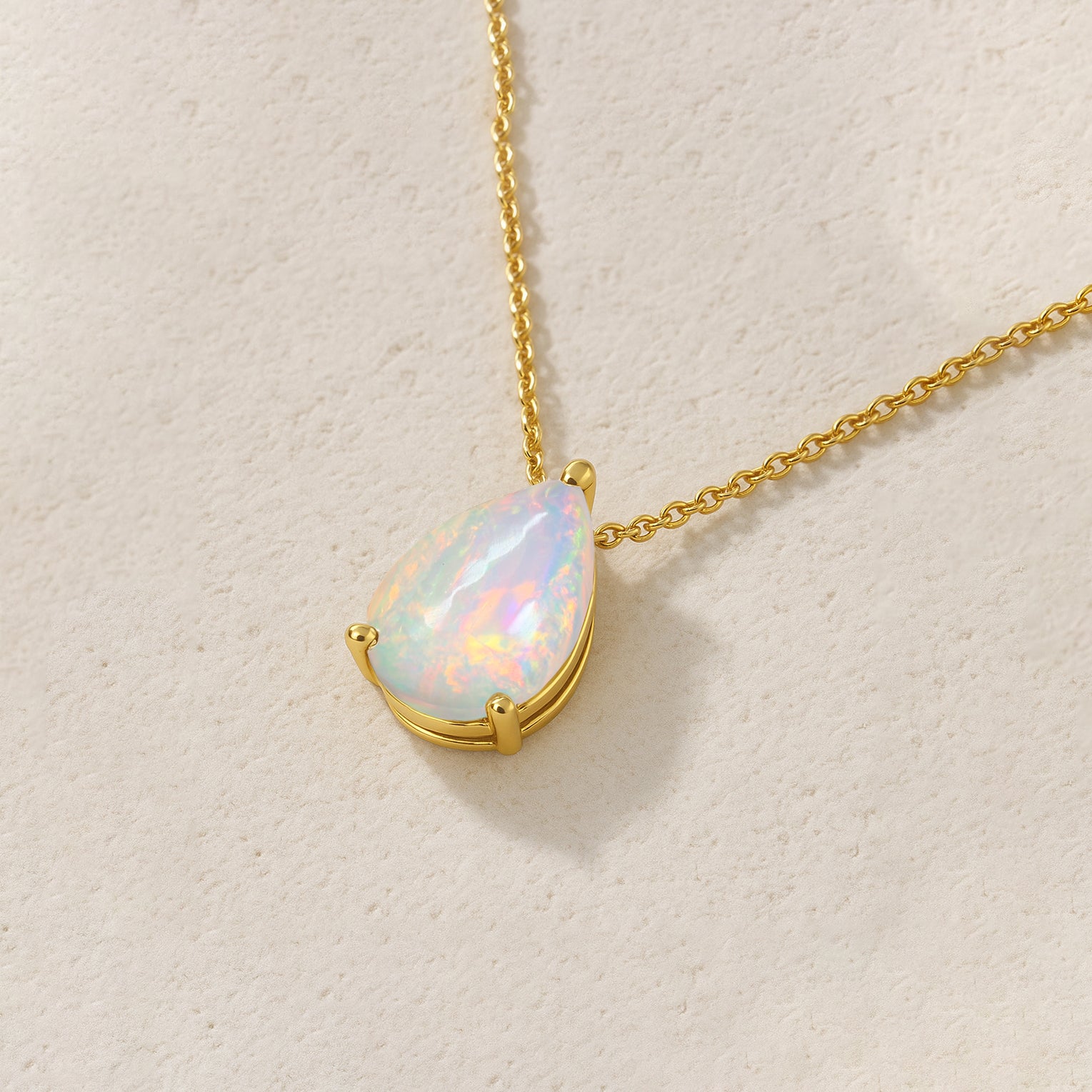 White Opal Pear Stone Pendant Necklace in 925 Sterling Silver