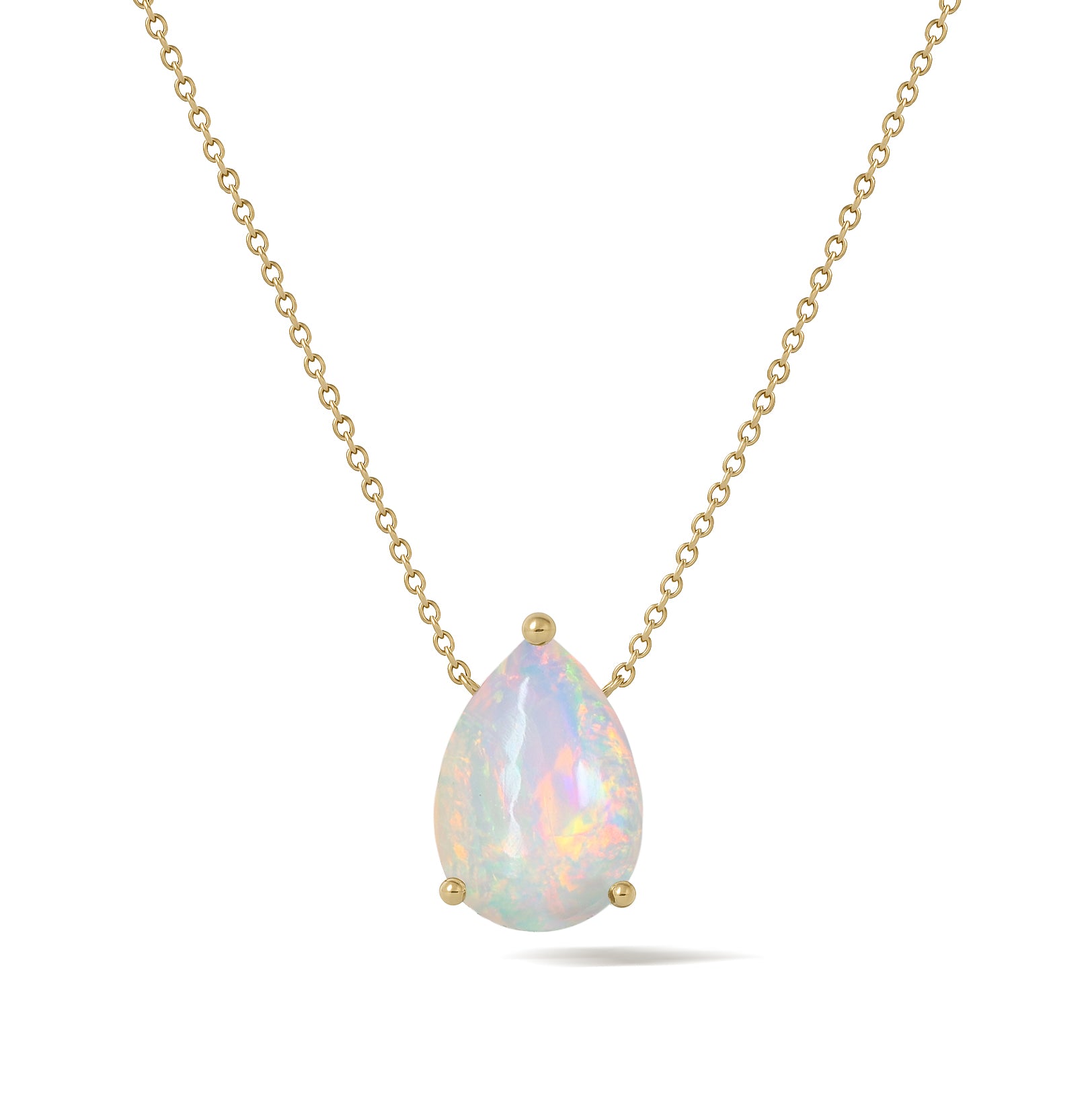 White Opal Pear Stone Pendant Necklace in 925 Sterling Silver