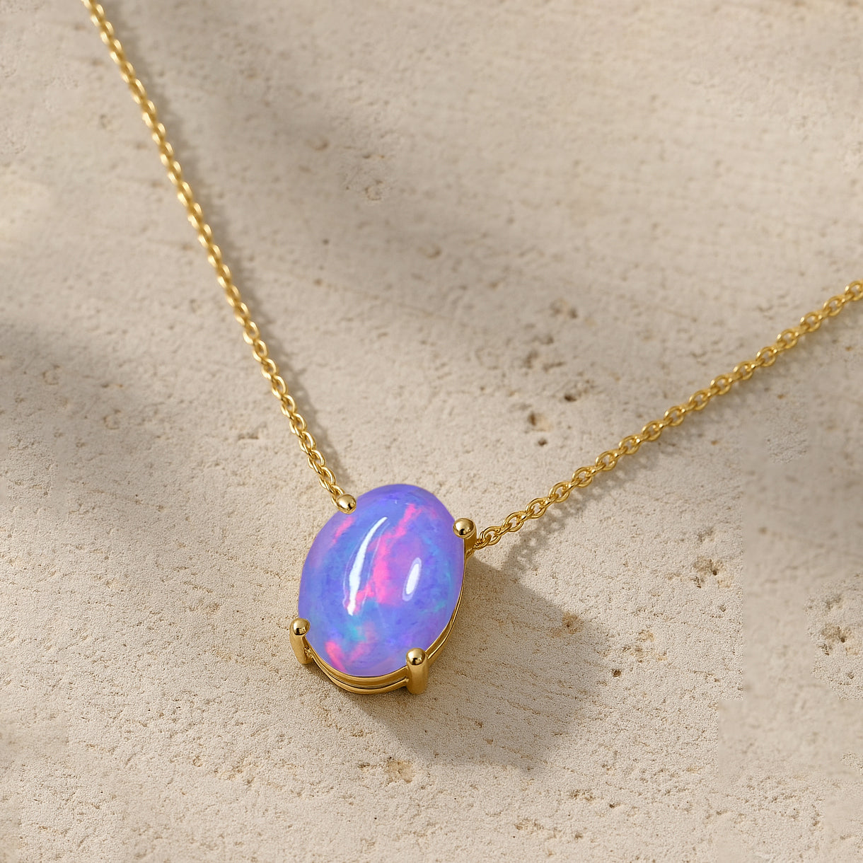 Lavender Opal Oval Stone Chain Pendant Necklace in 925 Silver
