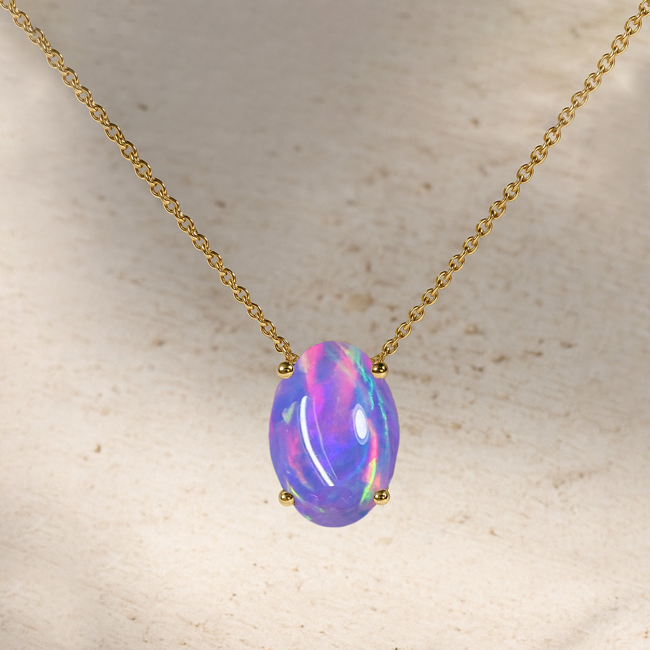 Lavender Opal Oval Stone Chain Pendant Necklace in 925 Silver