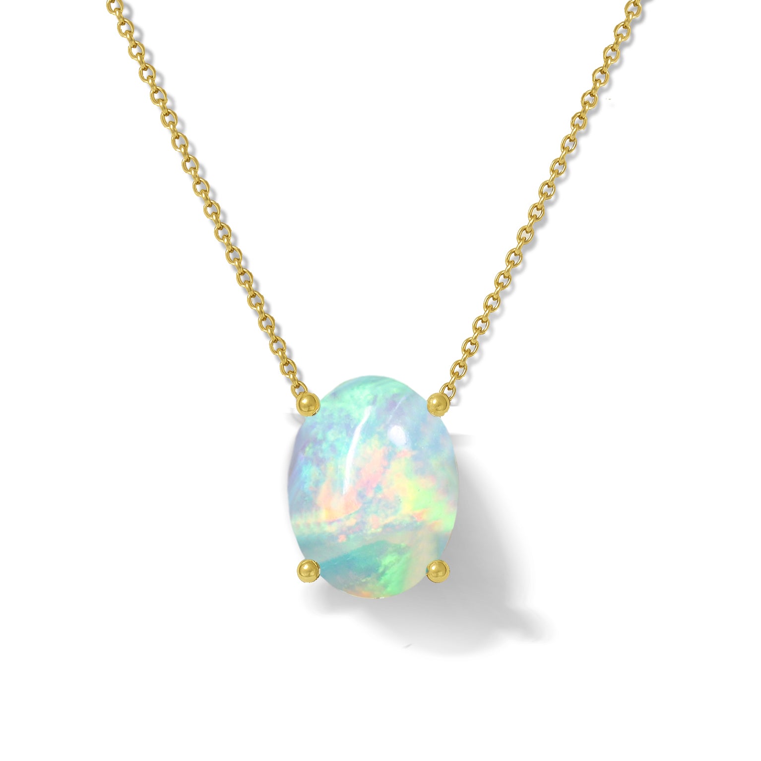 White Opal Oval Stone Chain Pendant Necklace in 925 Silver