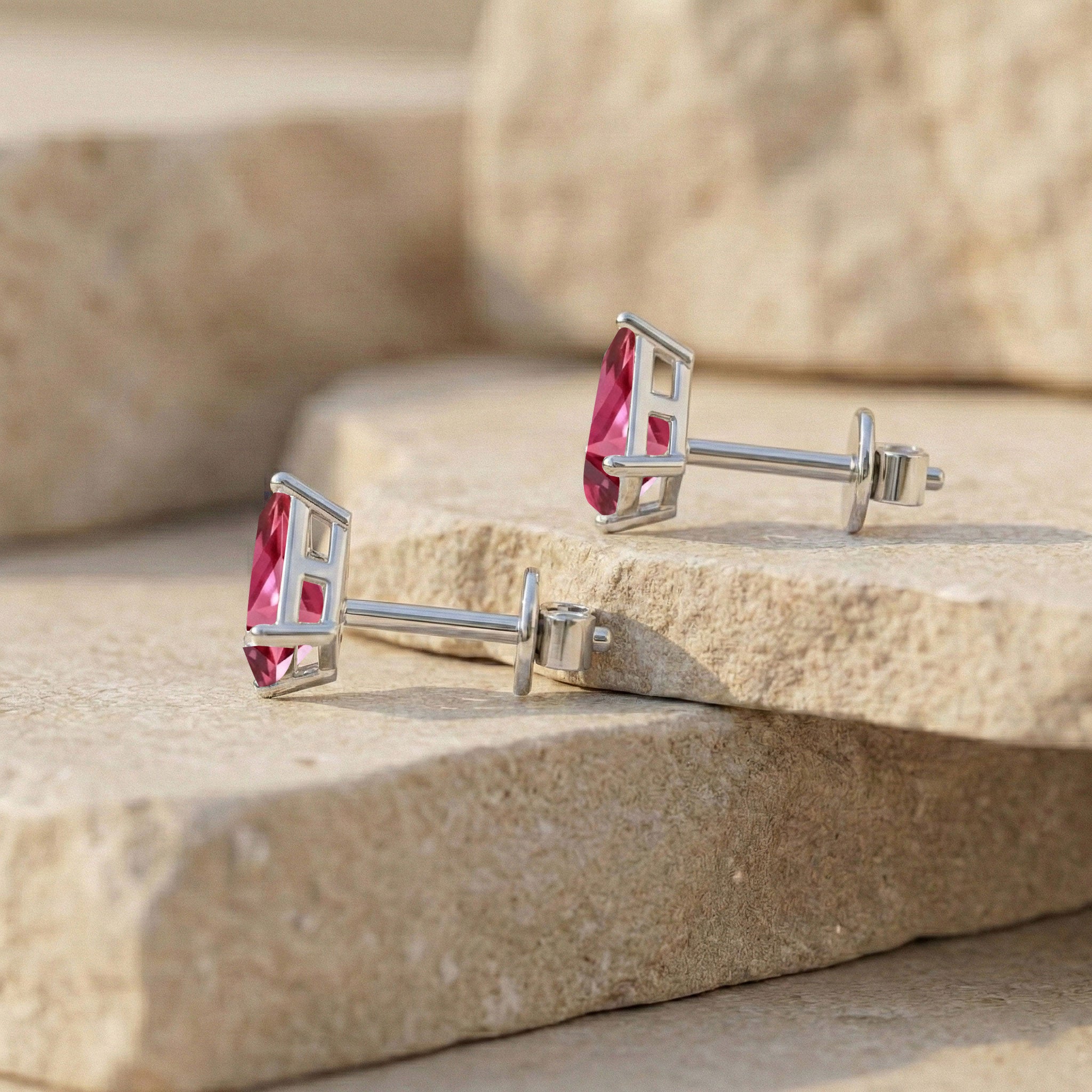 Pink Tourmaline Kite Stud Earrings in 925 Sterling Silver 7x5 MM 1.50ct