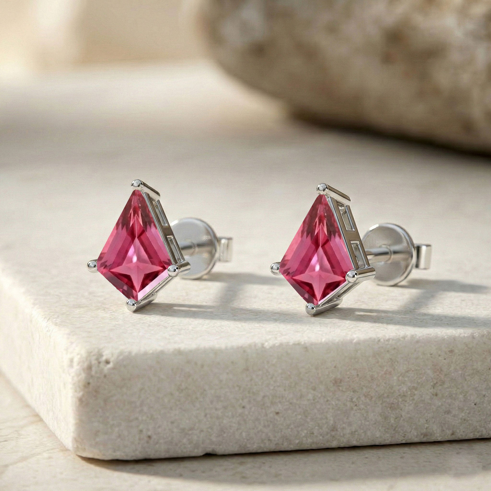 Pink Tourmaline Kite Stud Earrings in 925 Sterling Silver 7x5 MM 1.50ct