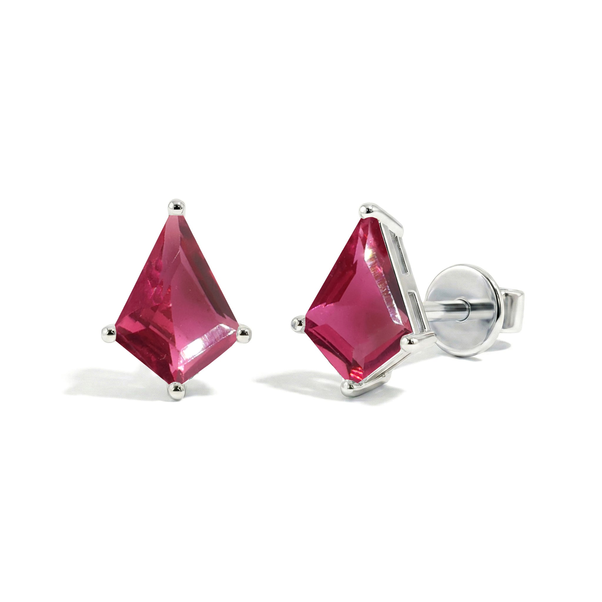Pink Tourmaline Kite Stud Earrings in 925 Sterling Silver 7x5 MM 1.50ct