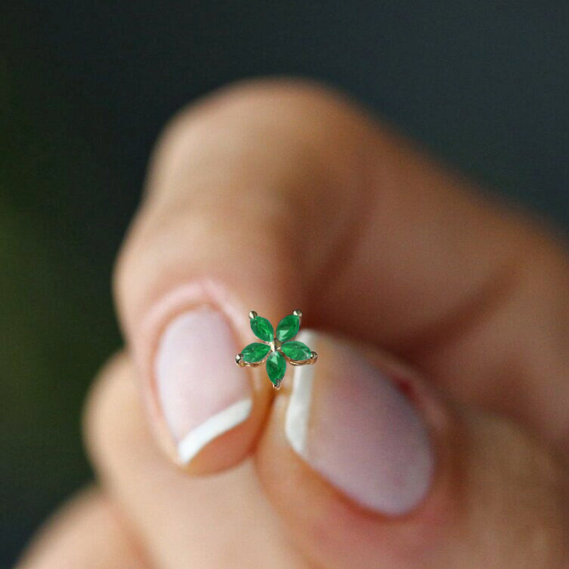 Green Emerald Flower Style Stud Earring