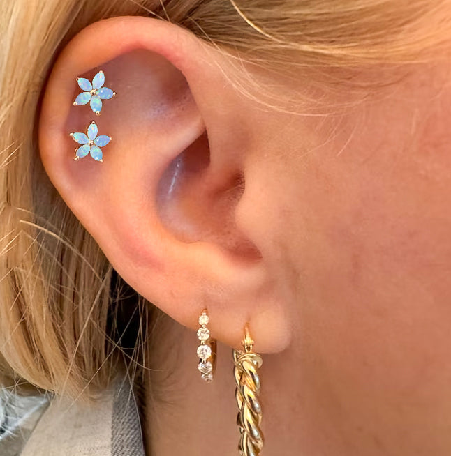 White Opal Flower Style Stud Earring