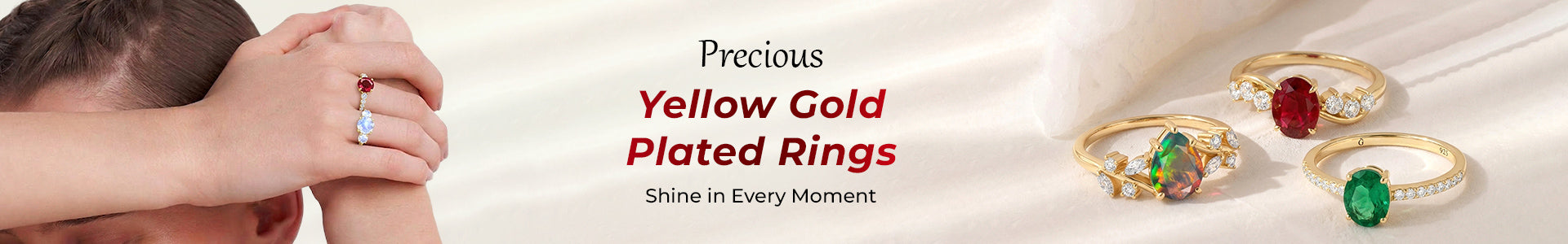 Yellow gold plated rings banner with gemstone rings