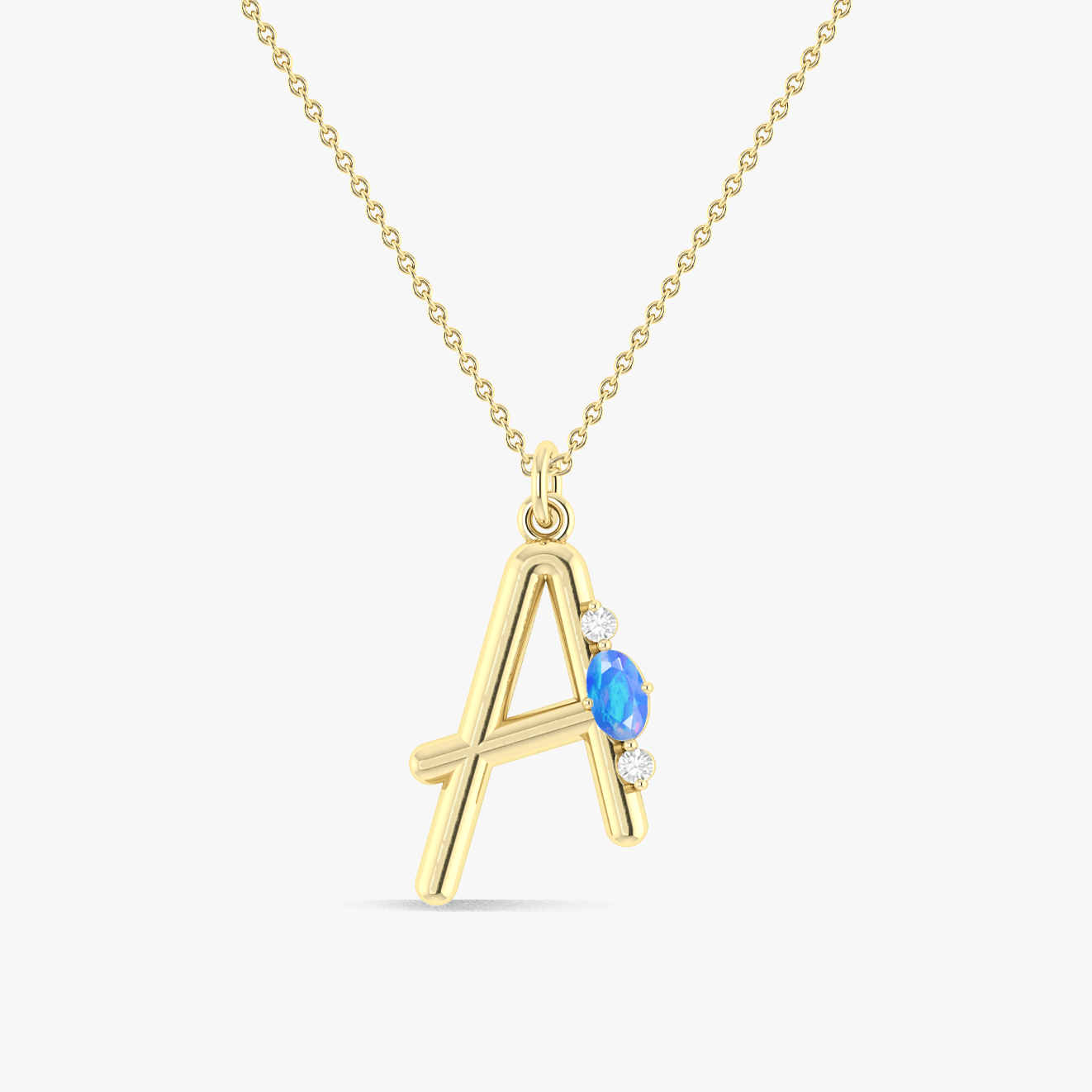 Alphabet Initial A Pendant Necklace with Natural Blue Opal & Zircon - Goodstone Jewels