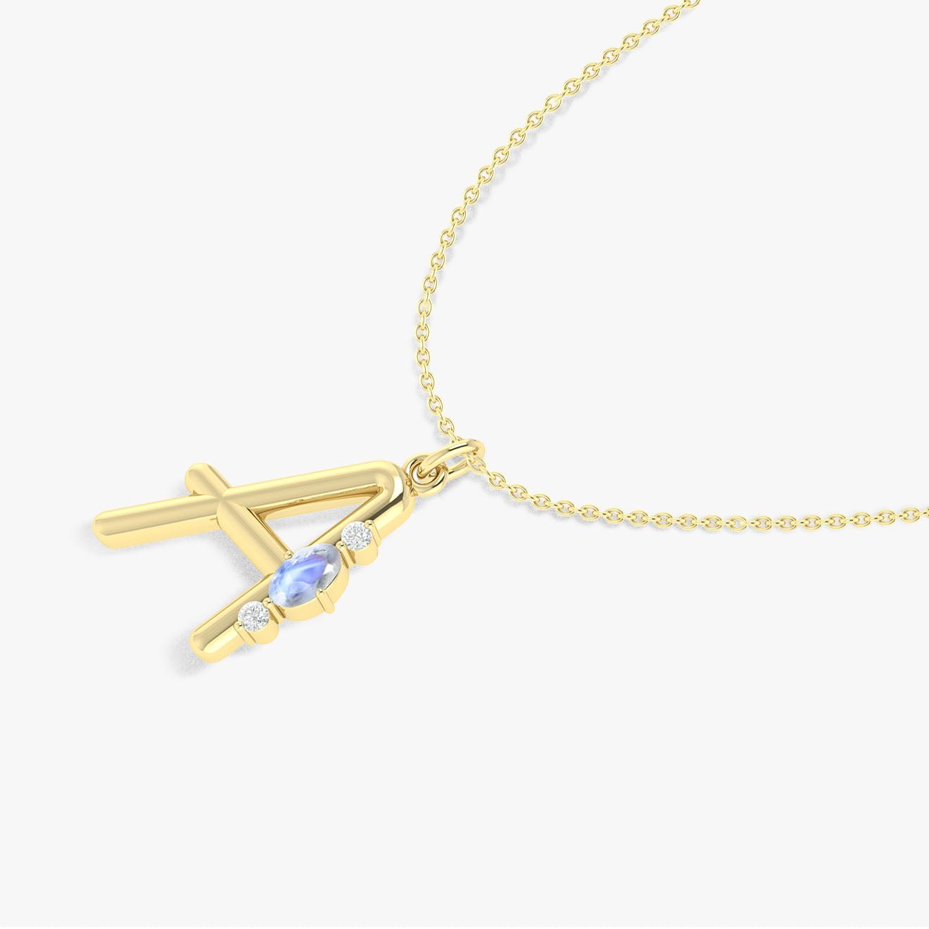 Alphabet Initial A Pendant Necklace with Natural Moonstone & Zircon - Goodstone Jewels