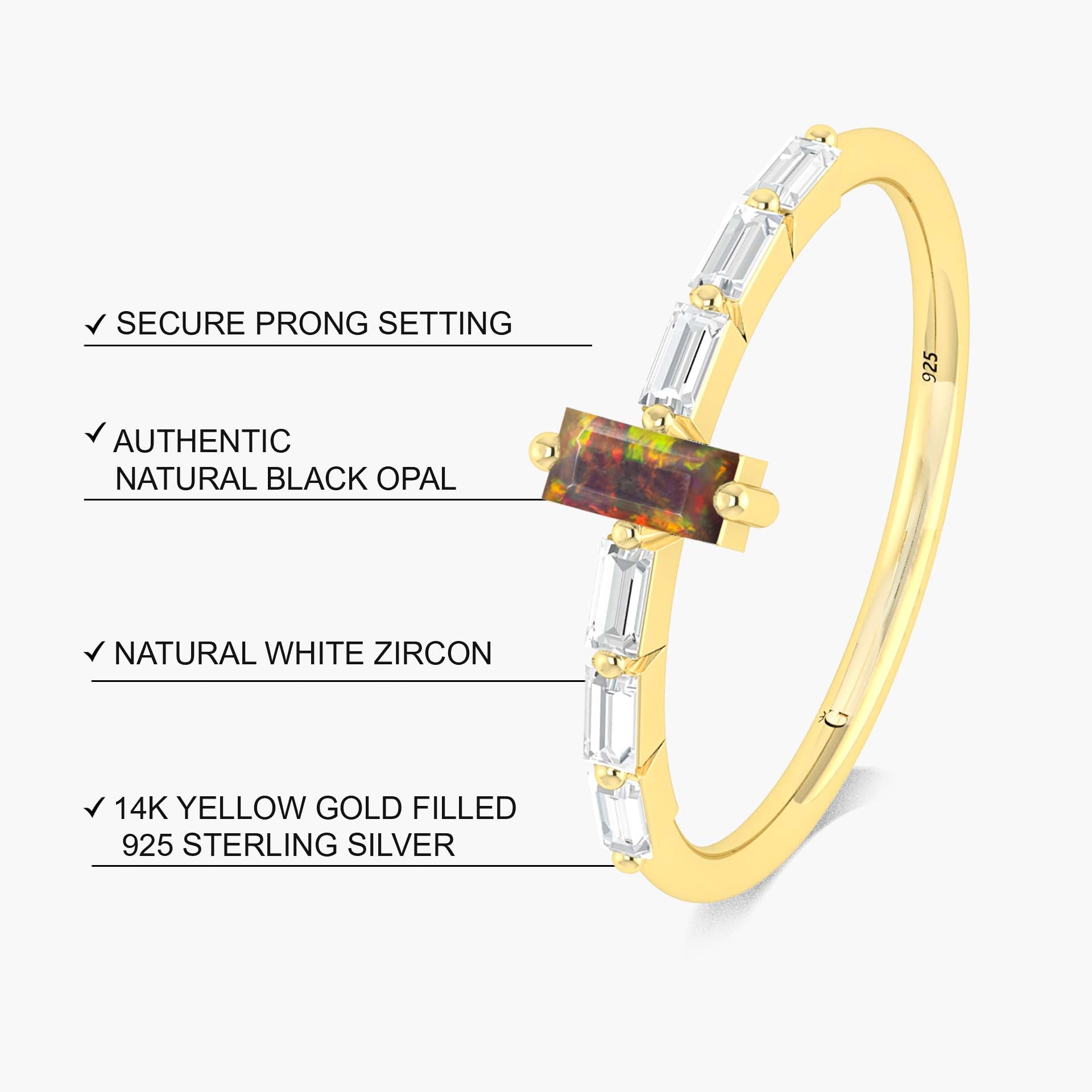 Baguette Black Opal & Zircons Ring - Goodstone Jewels
