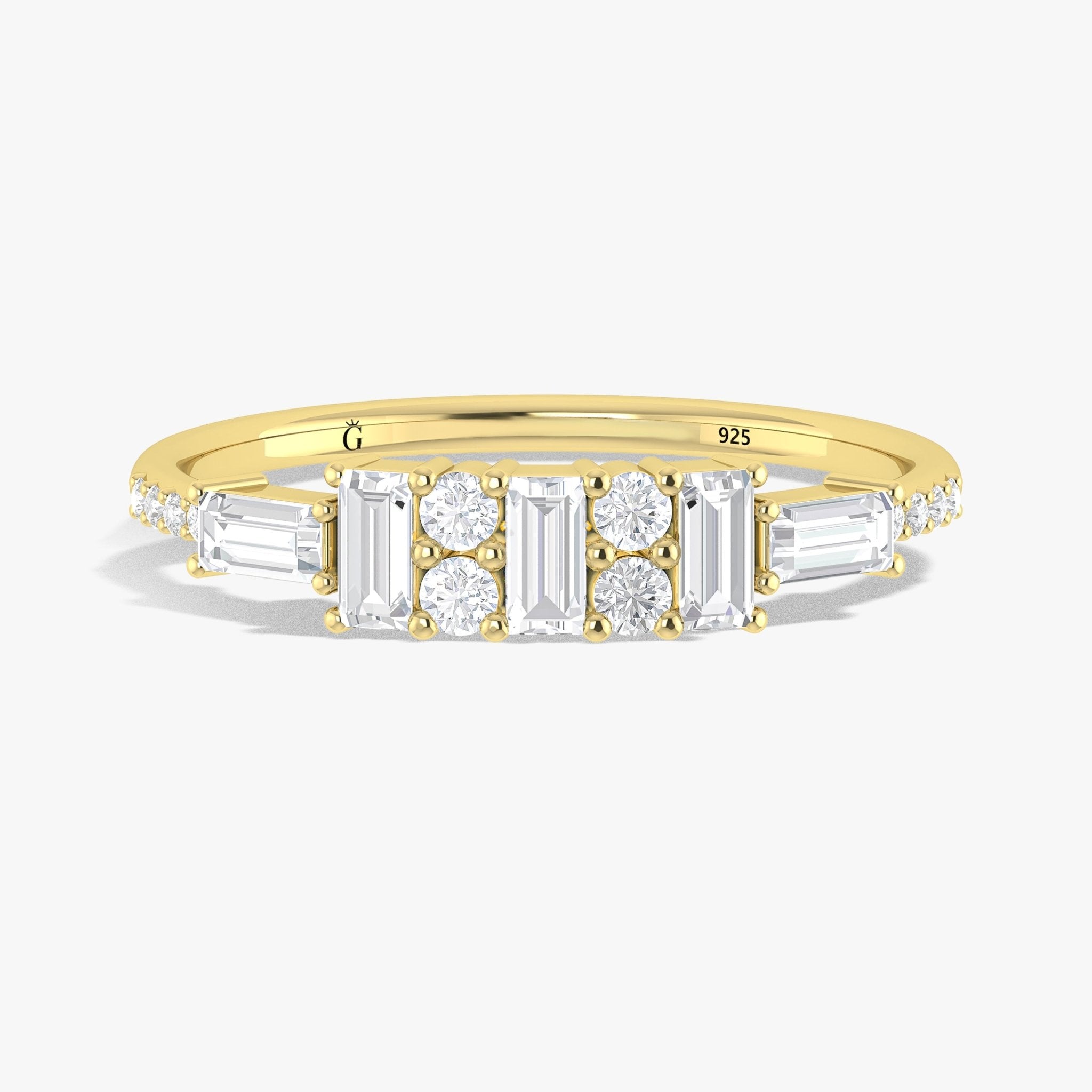 Baguette Cut Tri - Cubic Zircon & Round Zircons Ring - Goodstone Jewels