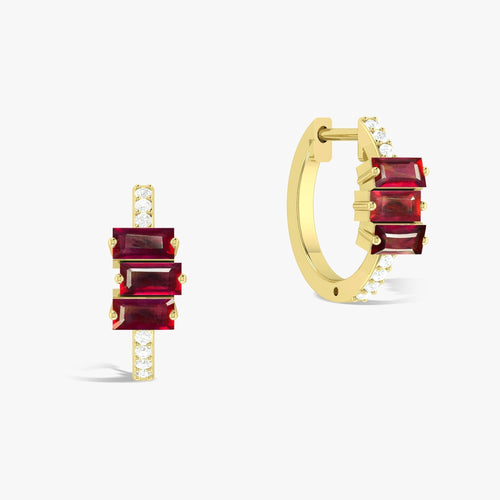 Baguette Red Ruby Hoop Earring
