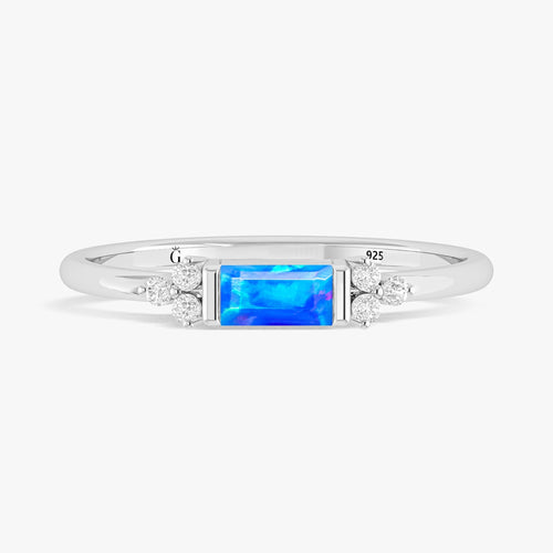Blue Opal Designer Baguette Ring in Gold & Silver
