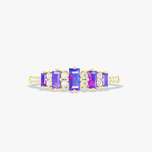 Lavender Opal Engagement Ring - Baguette Shape Eternity