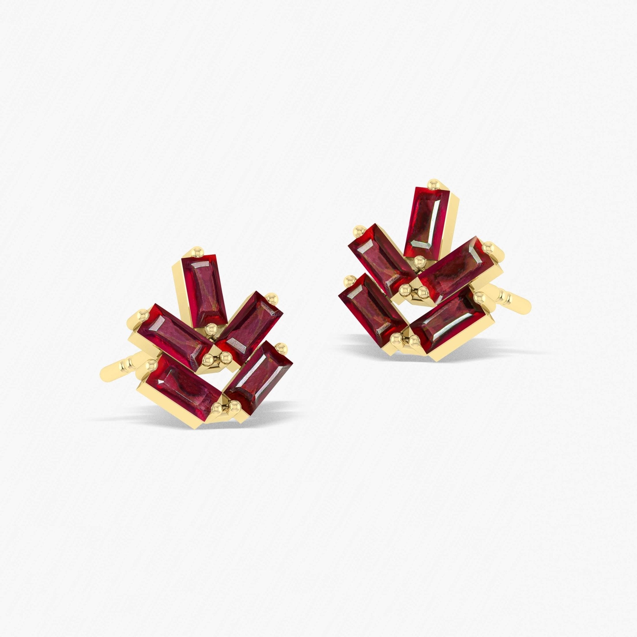 Baguette Shape Natural Ruby Leaf Stud Earrings - Goodstone Jewels