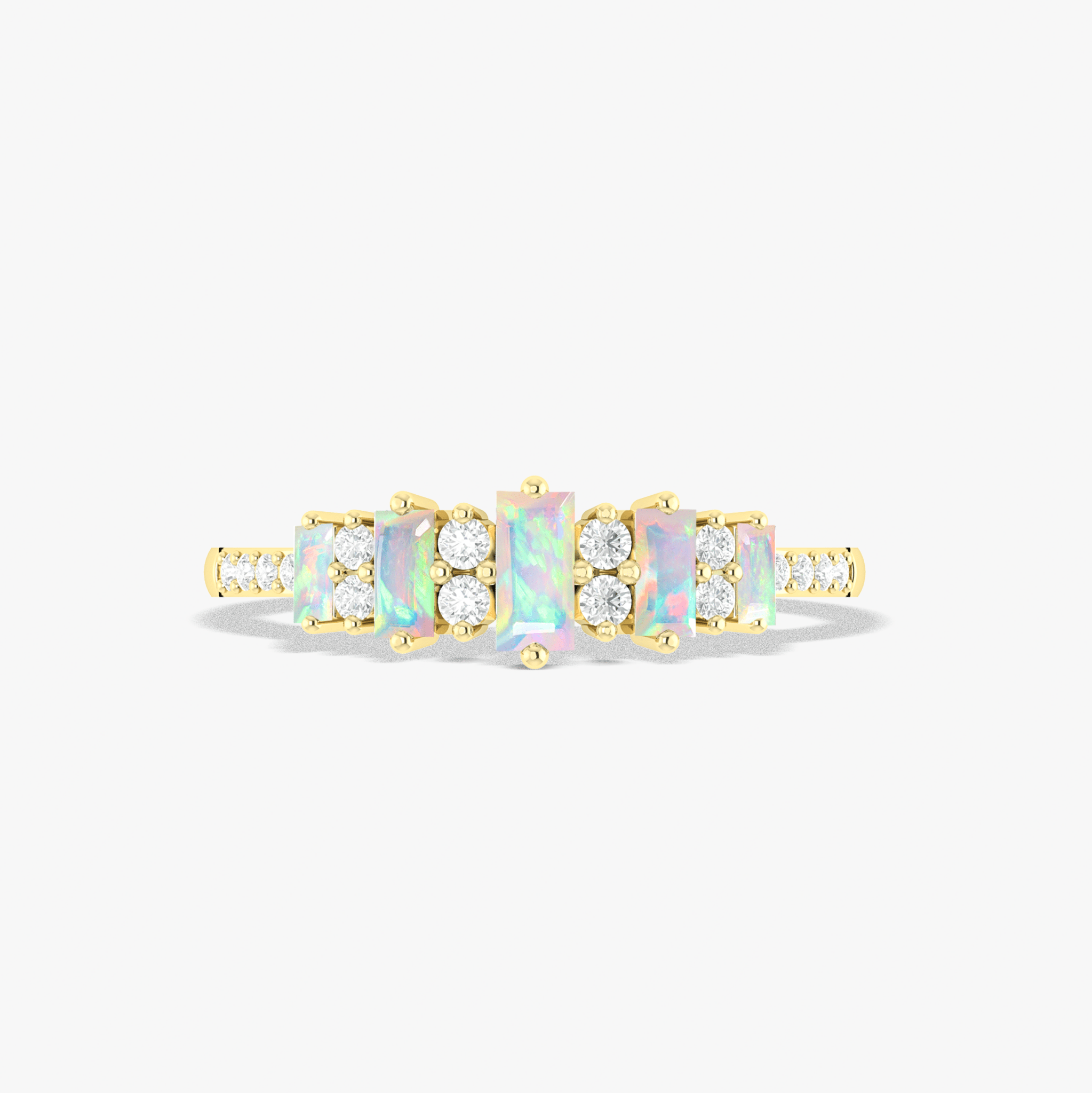 Baguette Shape Natural White Opal Half Eternity Engagement Ring - Goodstone Jewels