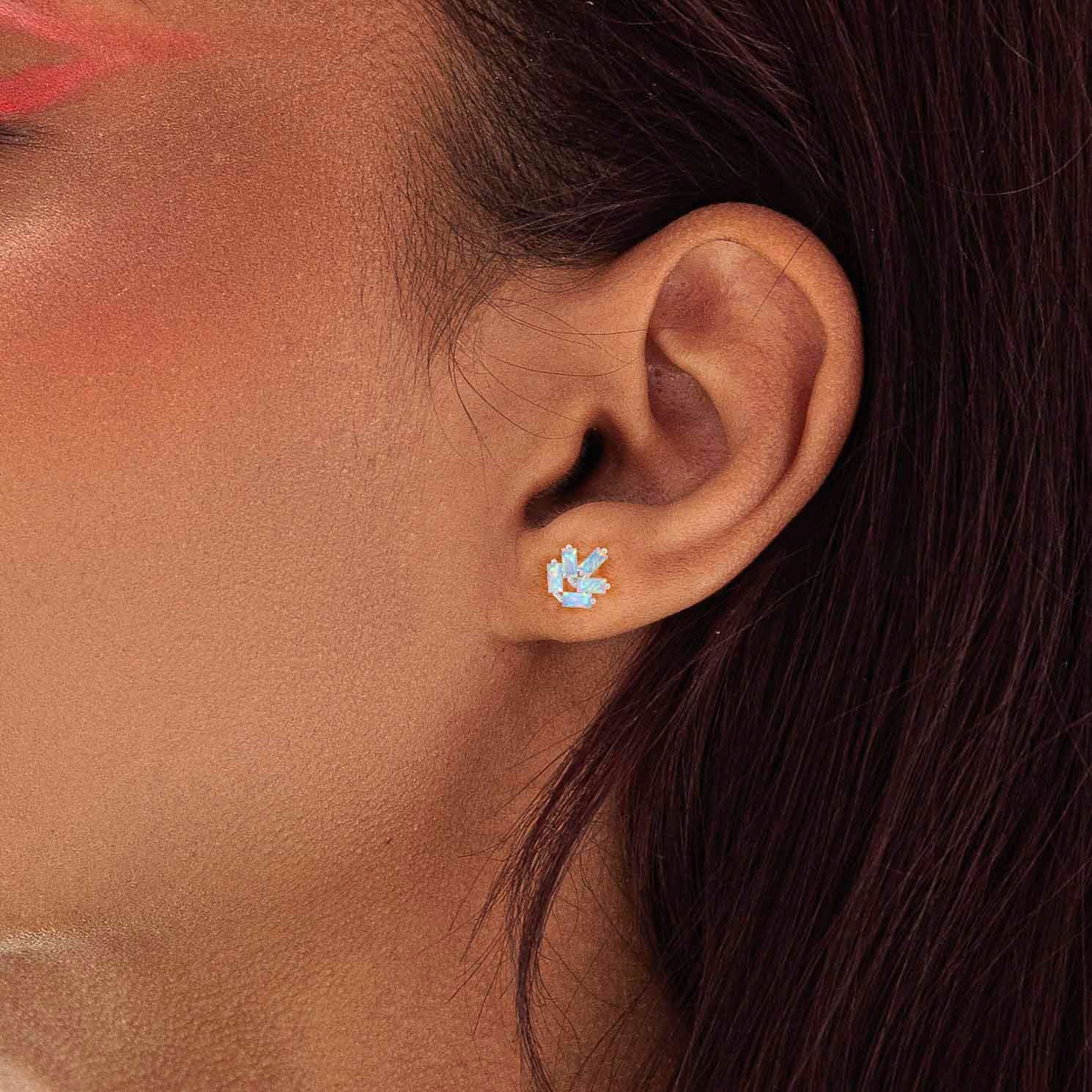 Baguette Shape Natural White Opal Leaf Stud Earrings - Goodstone Jewels