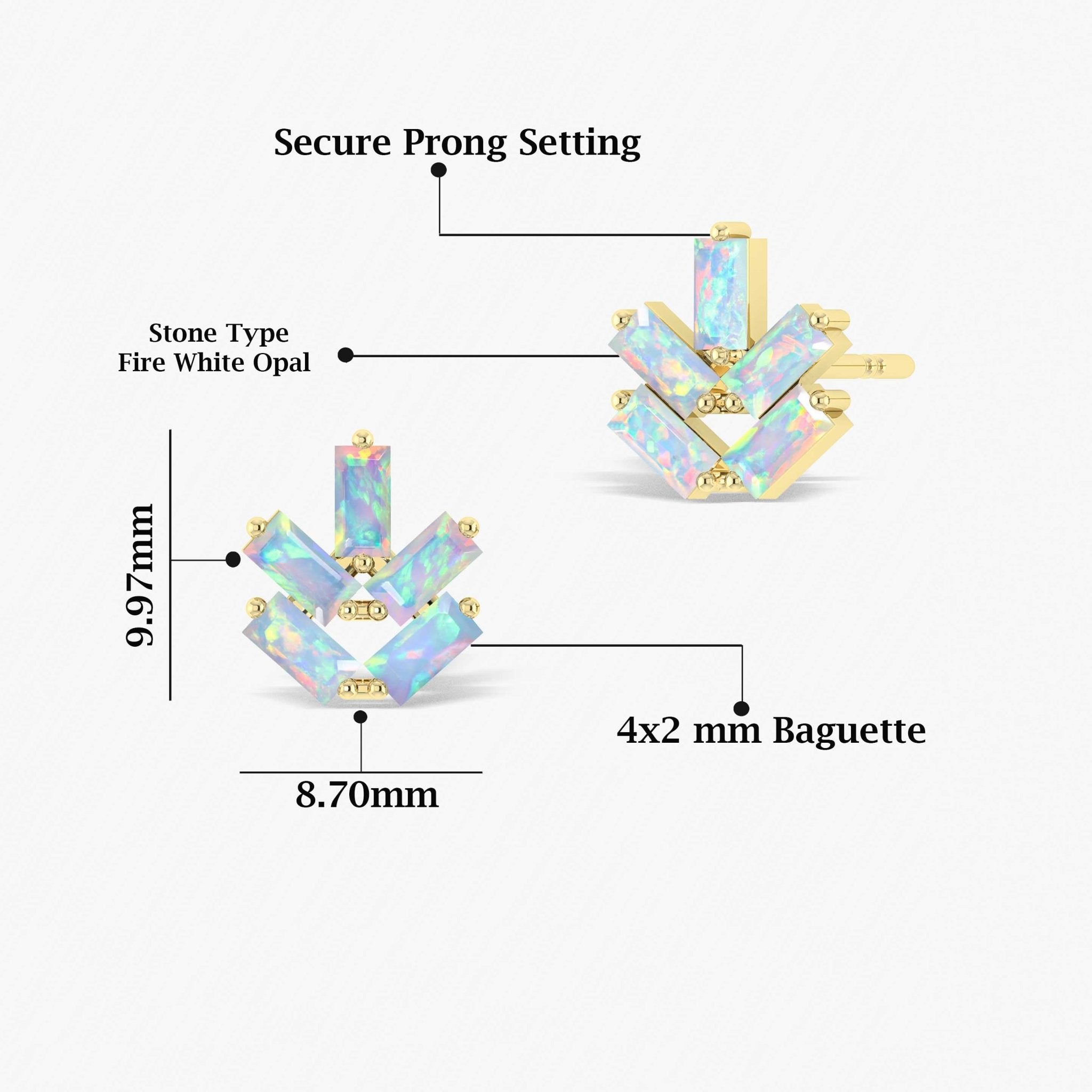 Baguette Shape Natural White Opal Leaf Stud Earrings - Goodstone Jewels