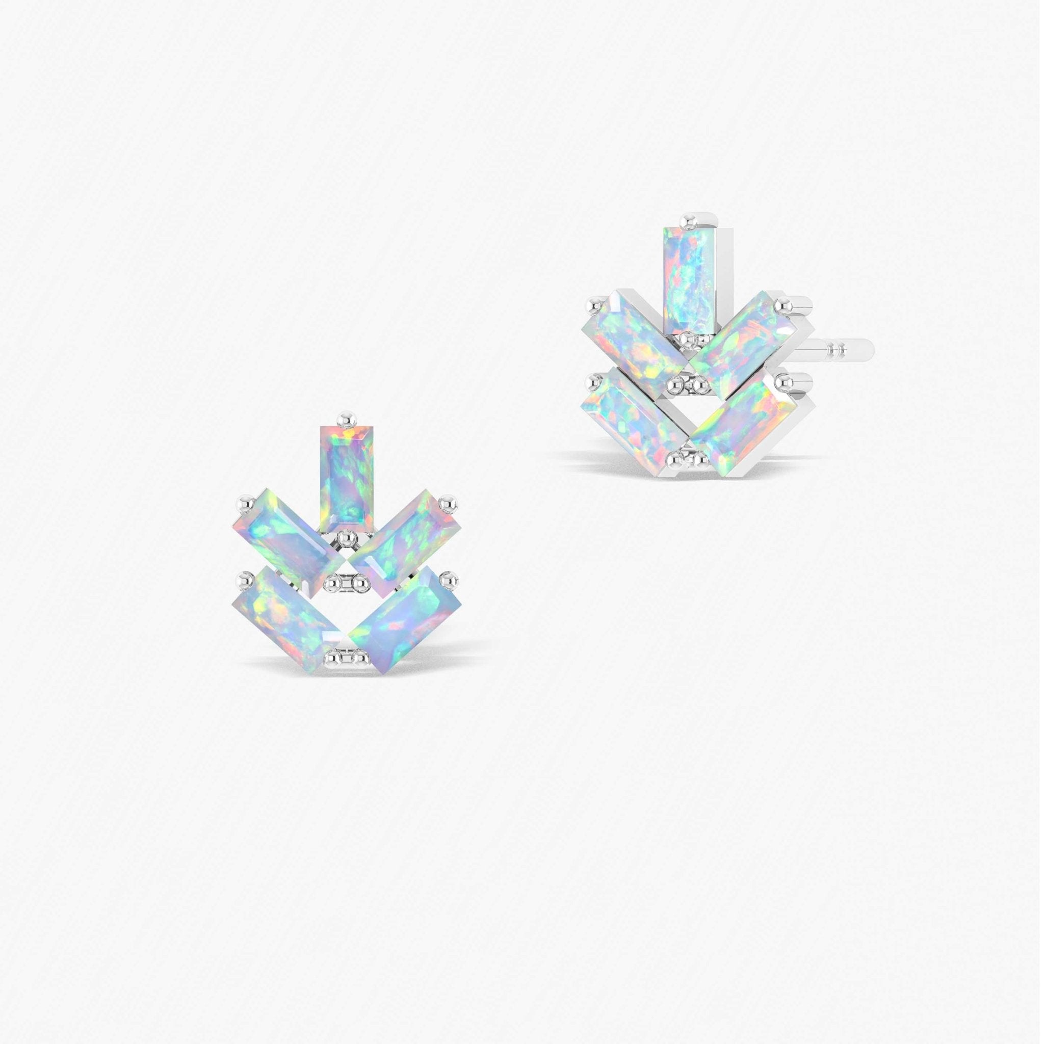 Baguette Shape Natural White Opal Leaf Stud Earrings - Goodstone Jewels