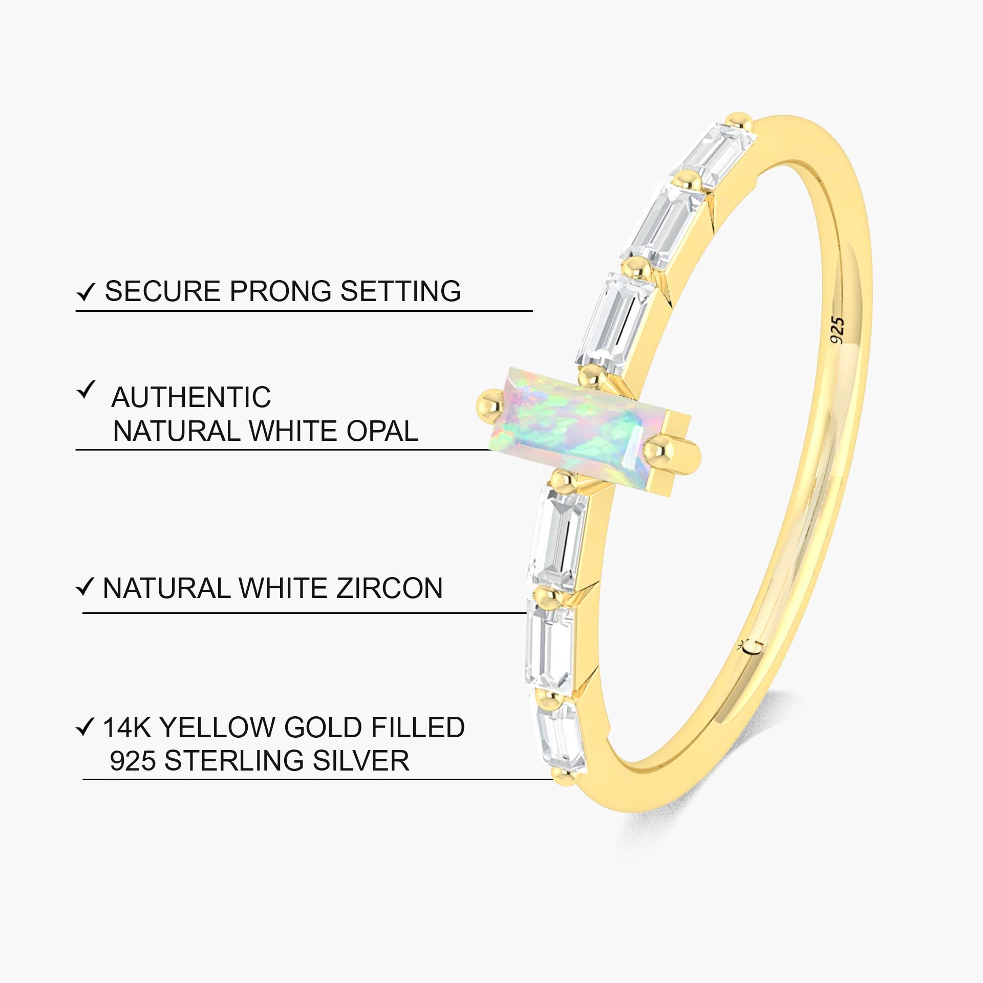 Baguette White Opal & Zircon Ring - Goodstone Jewels
